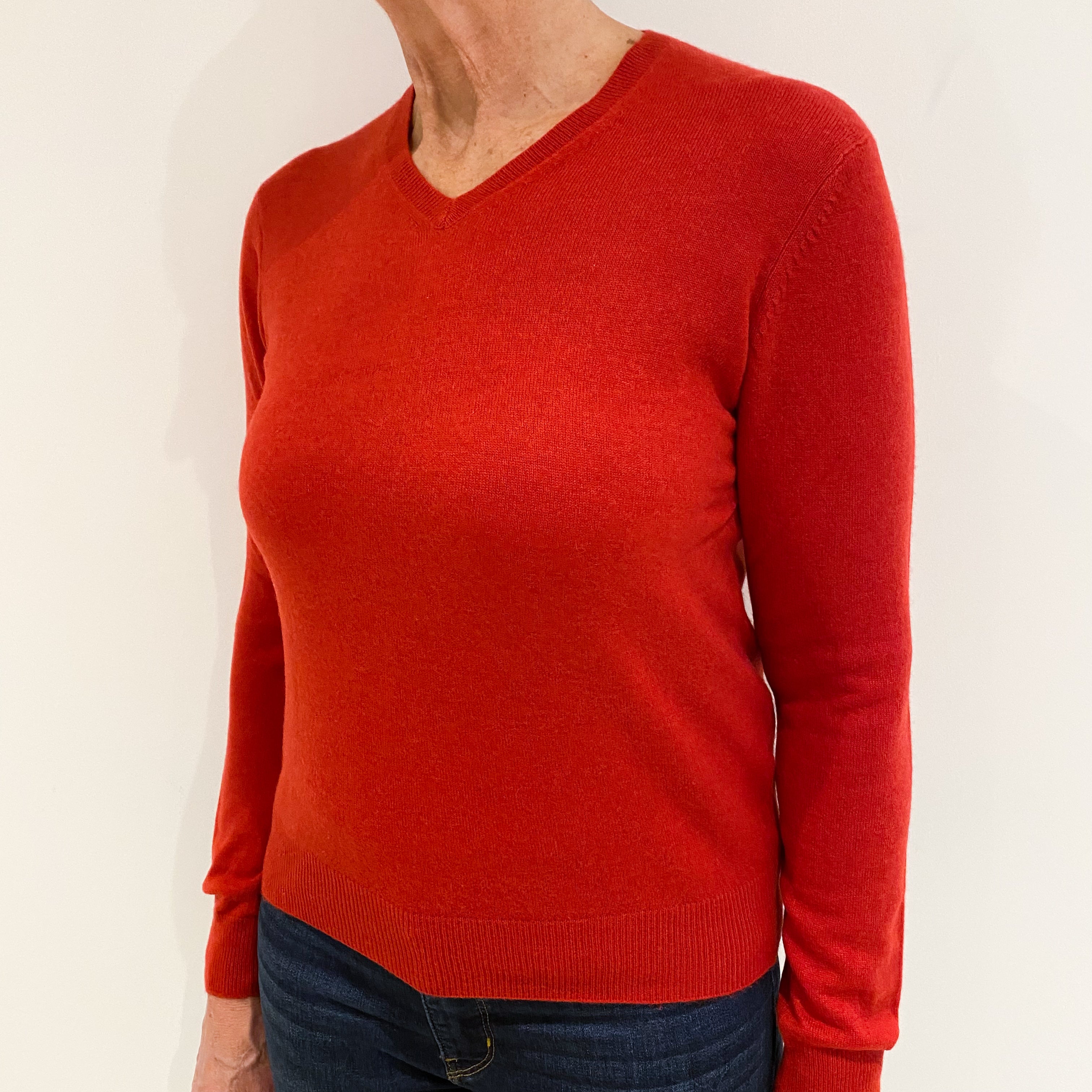 Vermilion Red Cashmere V-Neck Jumper Medium