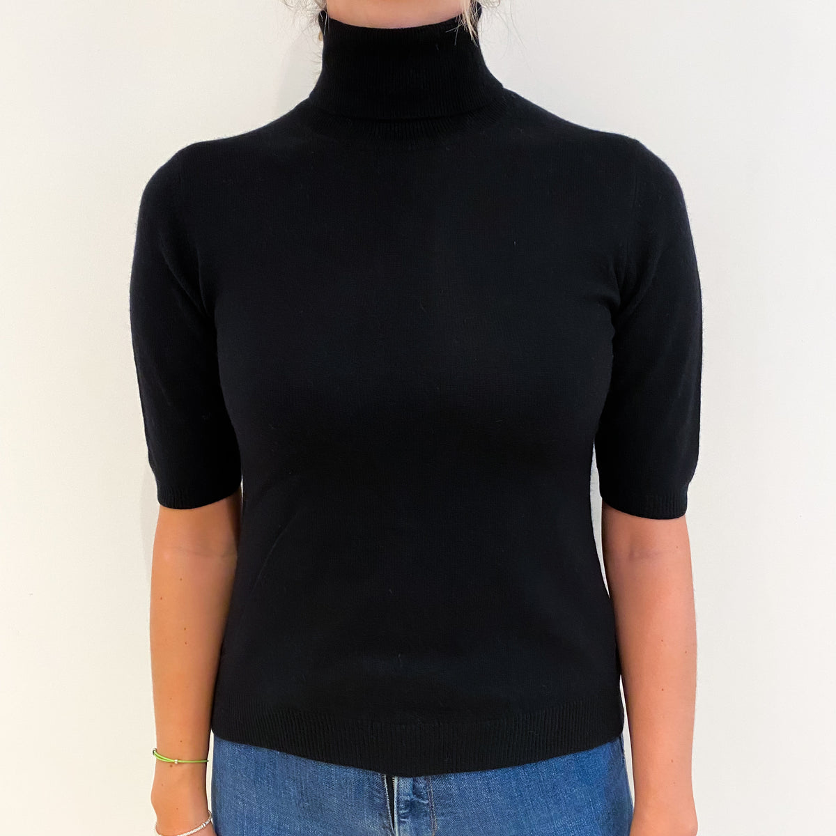 Black Cashmere Polo Neck Short Sleeved Jumper Small