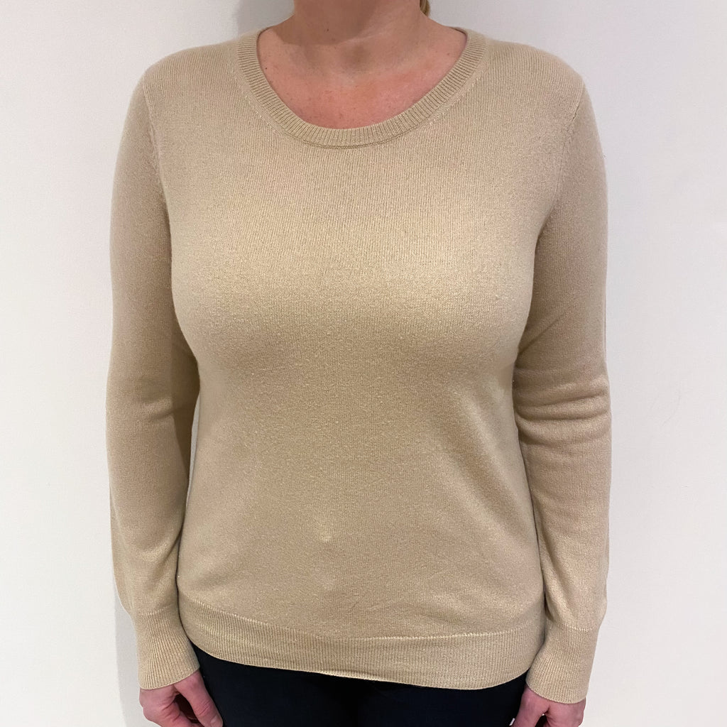 Buff Beige Cashmere Crew Neck Jumper Large