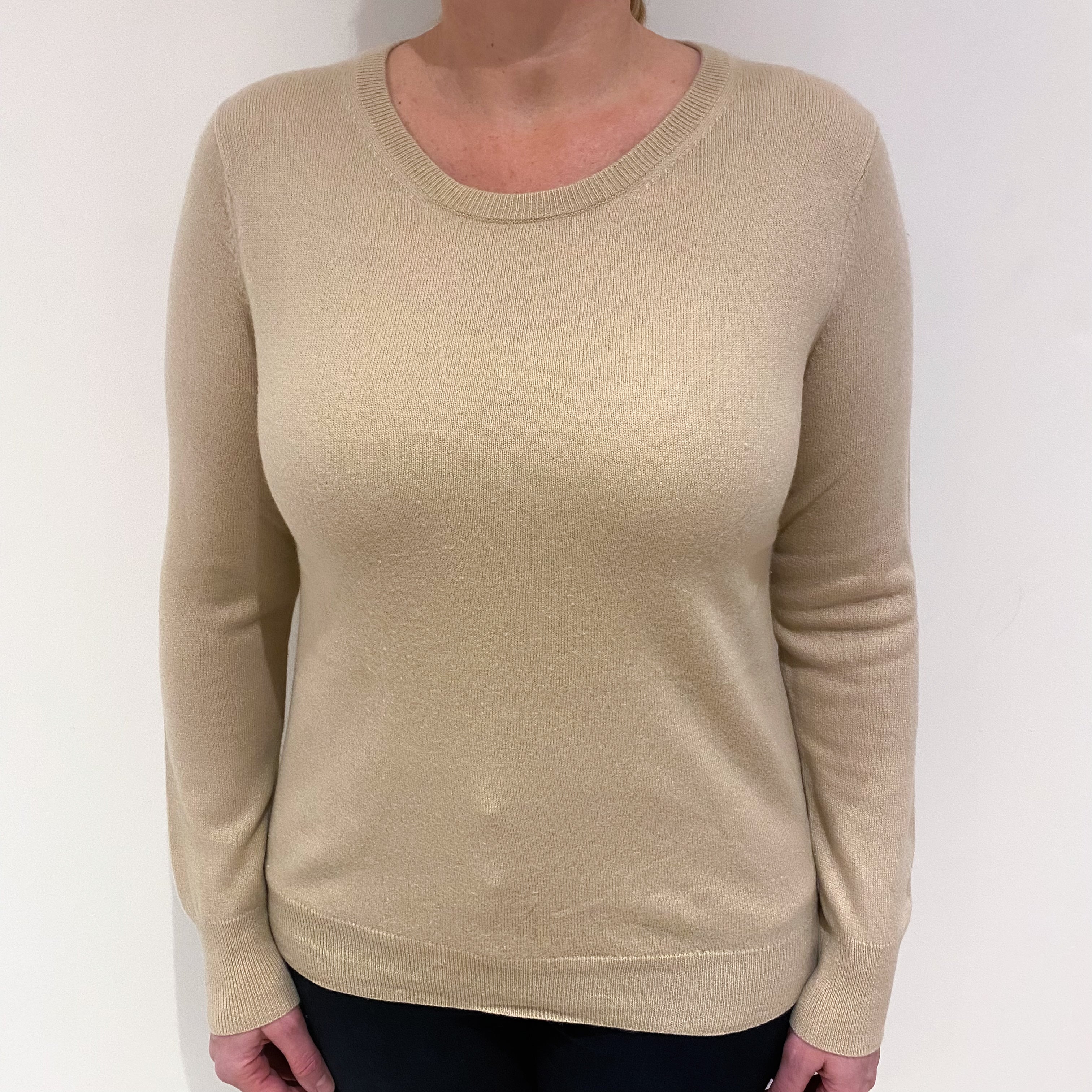 Buff Beige Cashmere Crew Neck Jumper Large