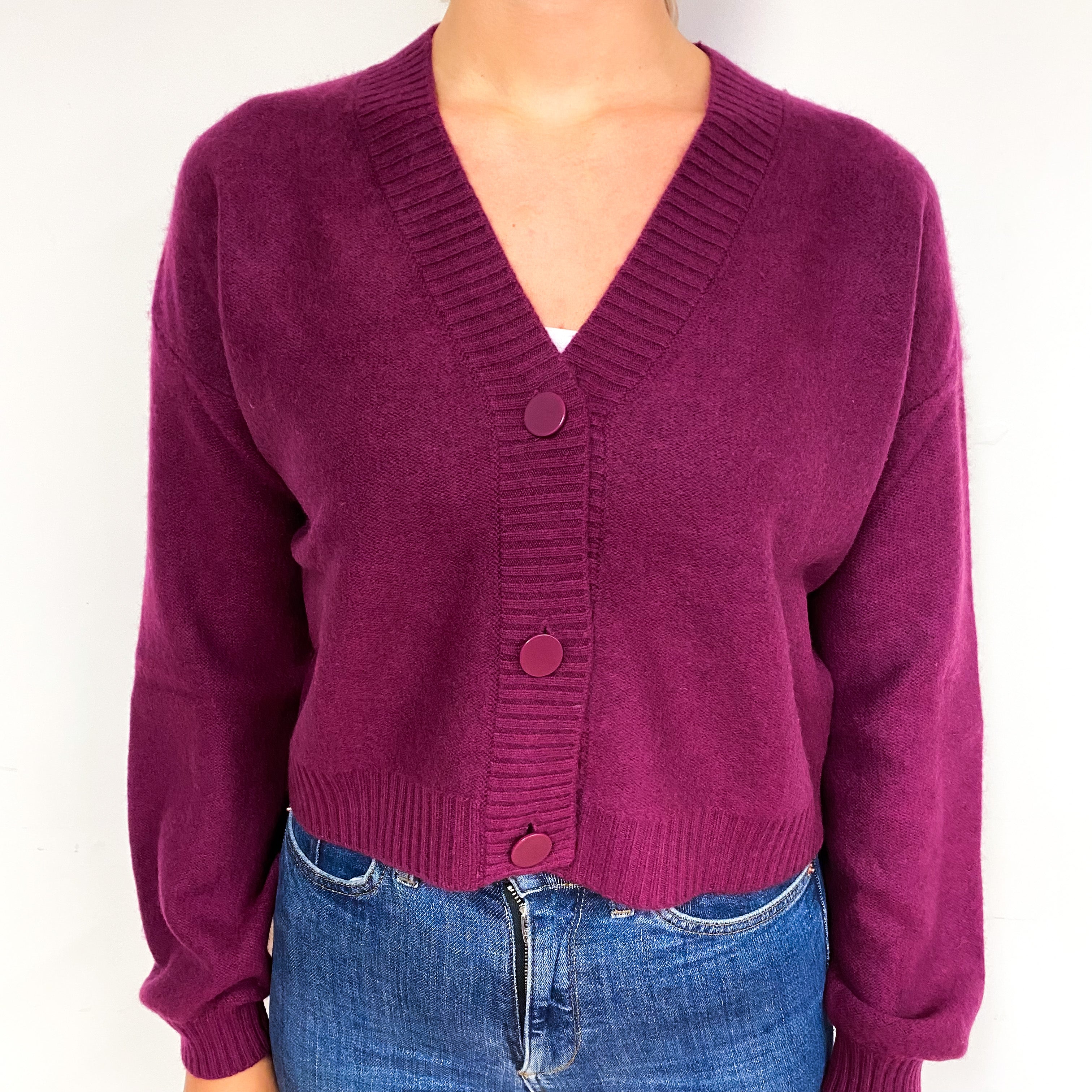 Plum Purple Slouchy Cashmere Cropped Cardigan Small