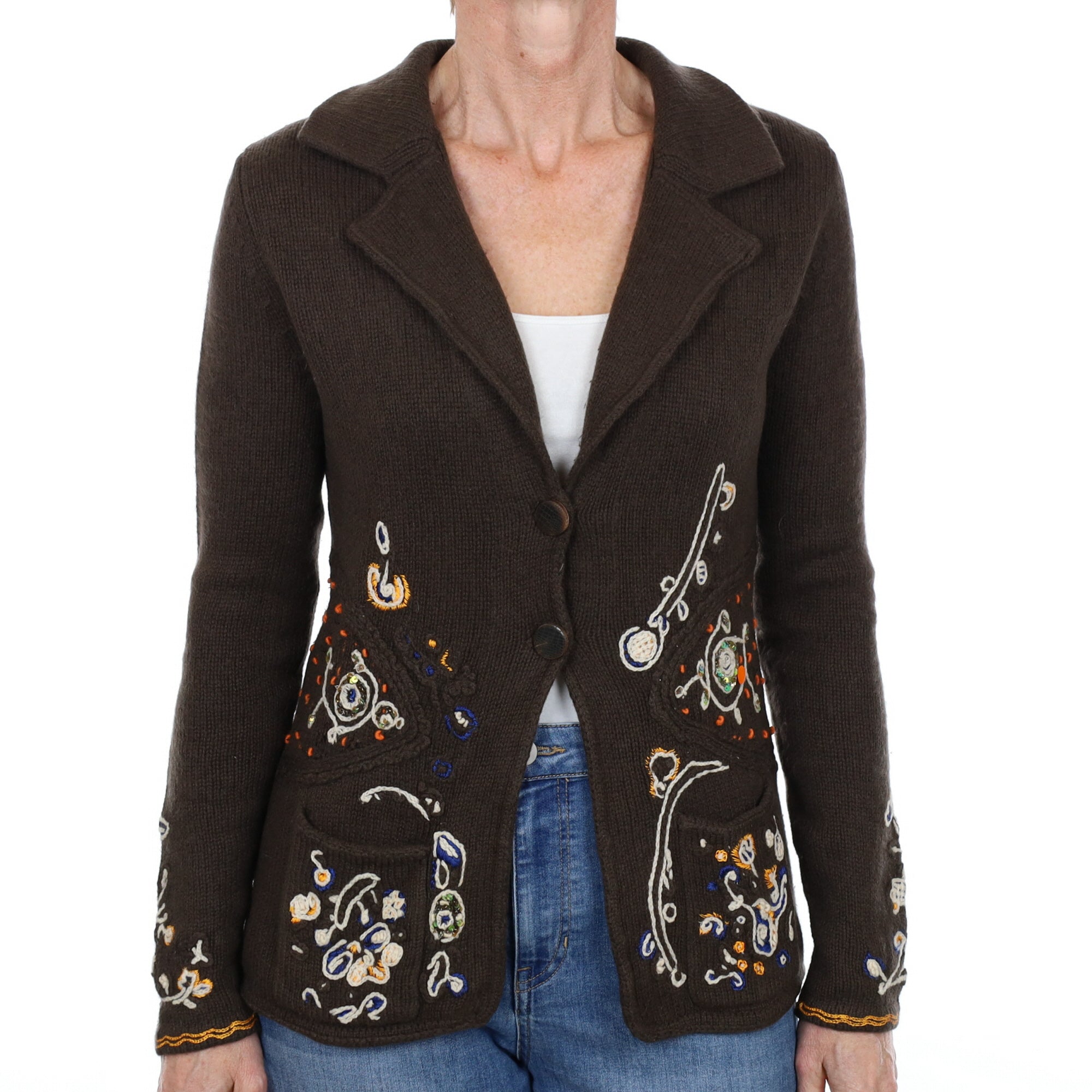 Peppercorn Brown Cashmere Collared Neck Cardigan Small
