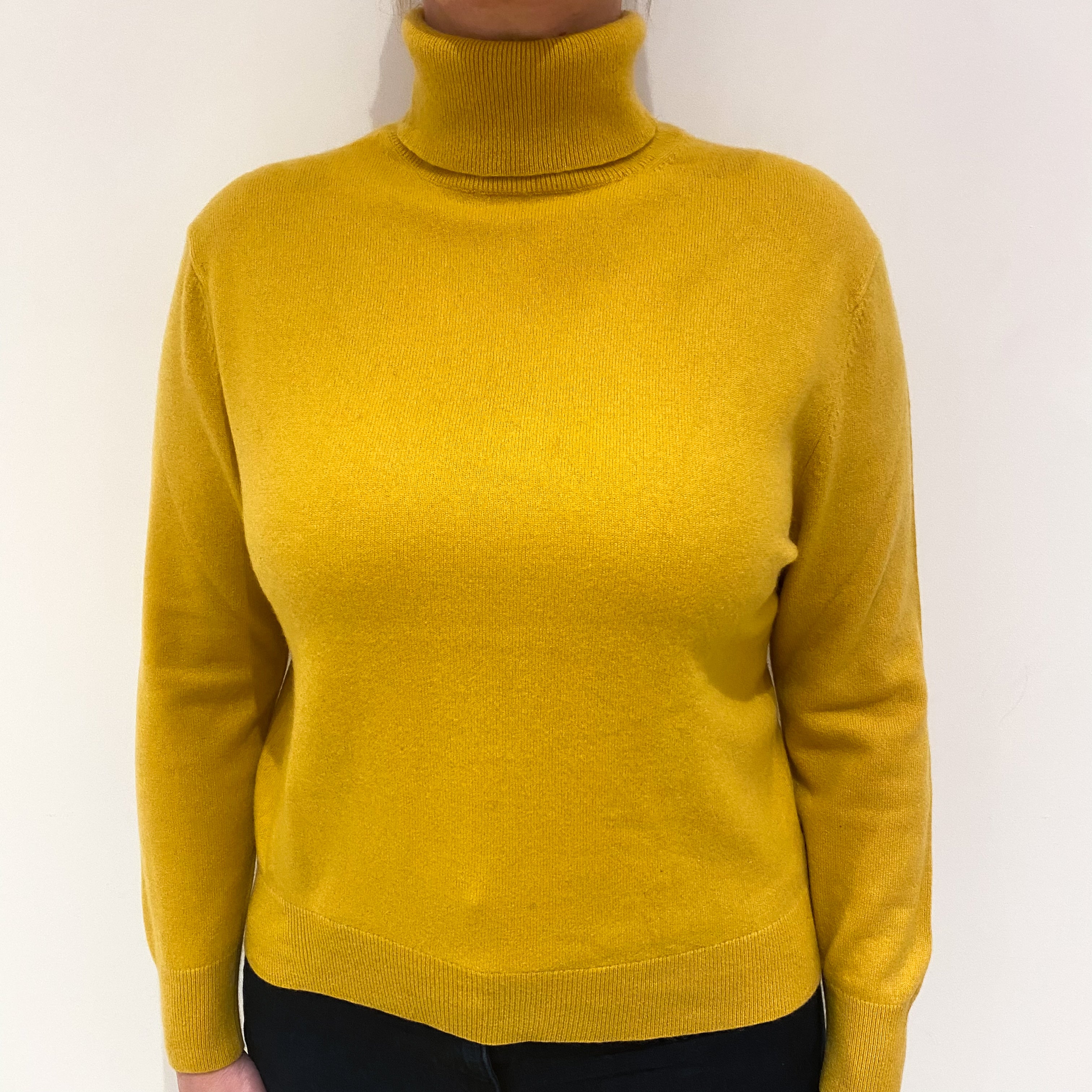 Mustard Yellow Cashmere Polo Neck Jumper Large