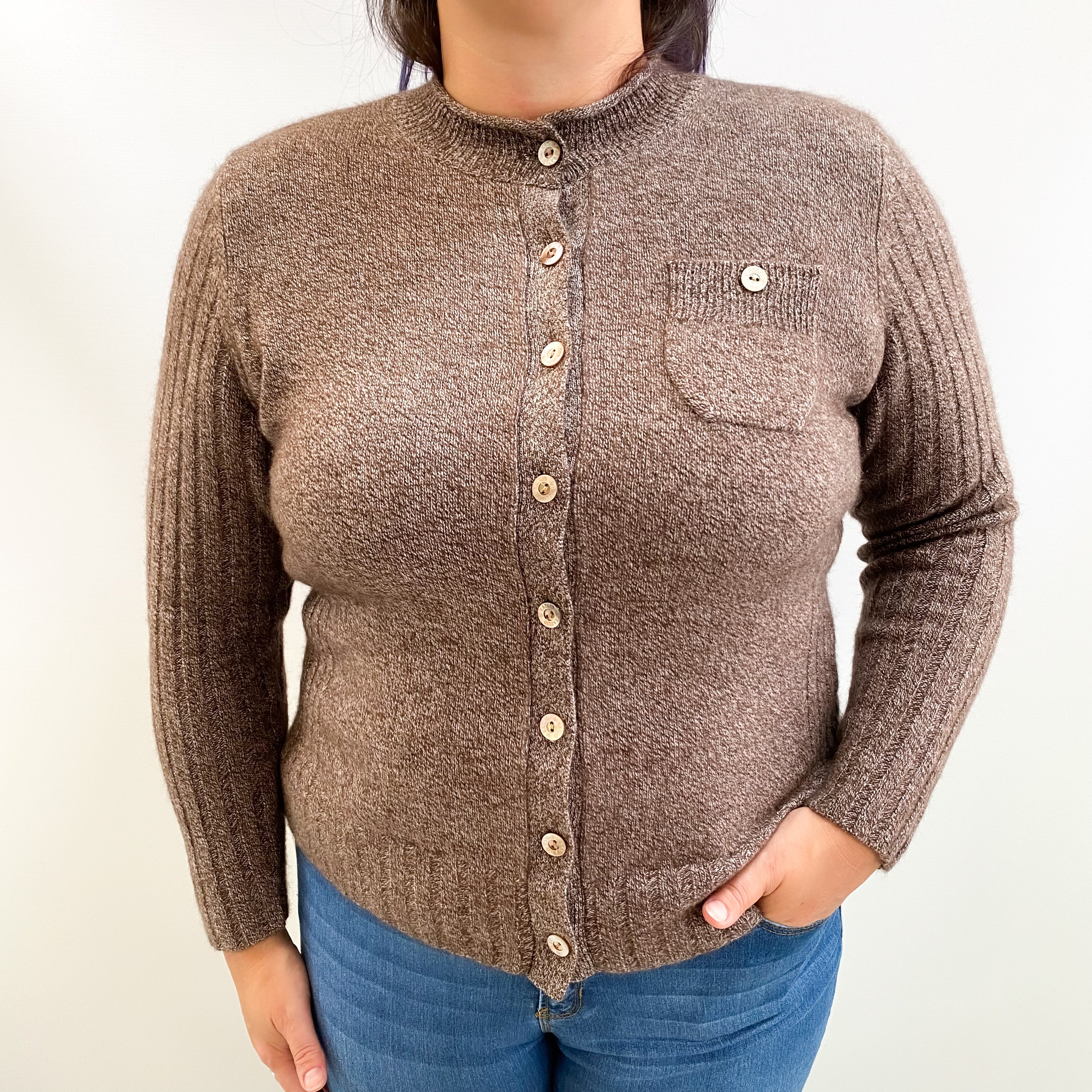 Chocolate Brown Marl Cashmere Cardigan Large