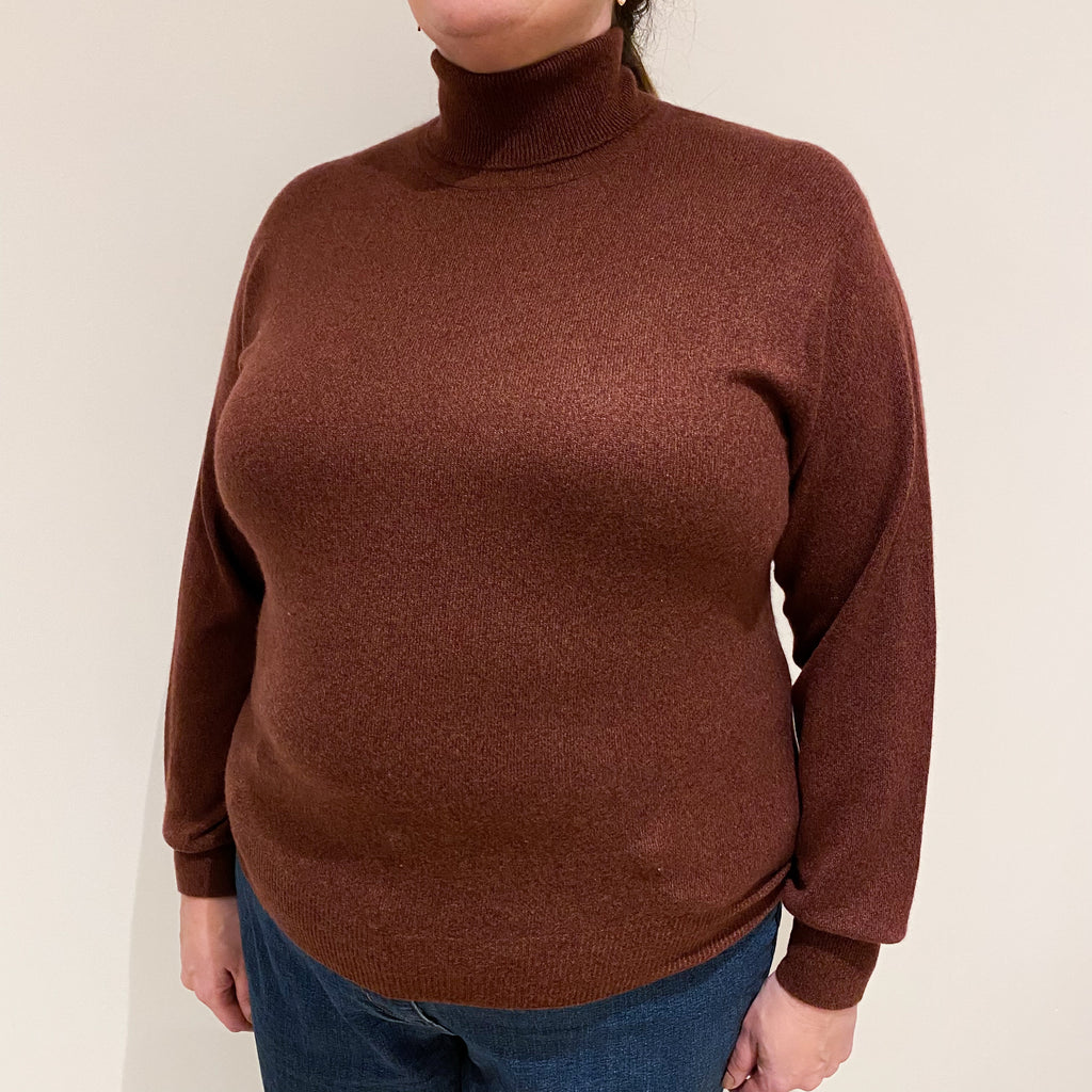 Burgundy Red Marl Cashmere Polo Neck Jumper Extra Large