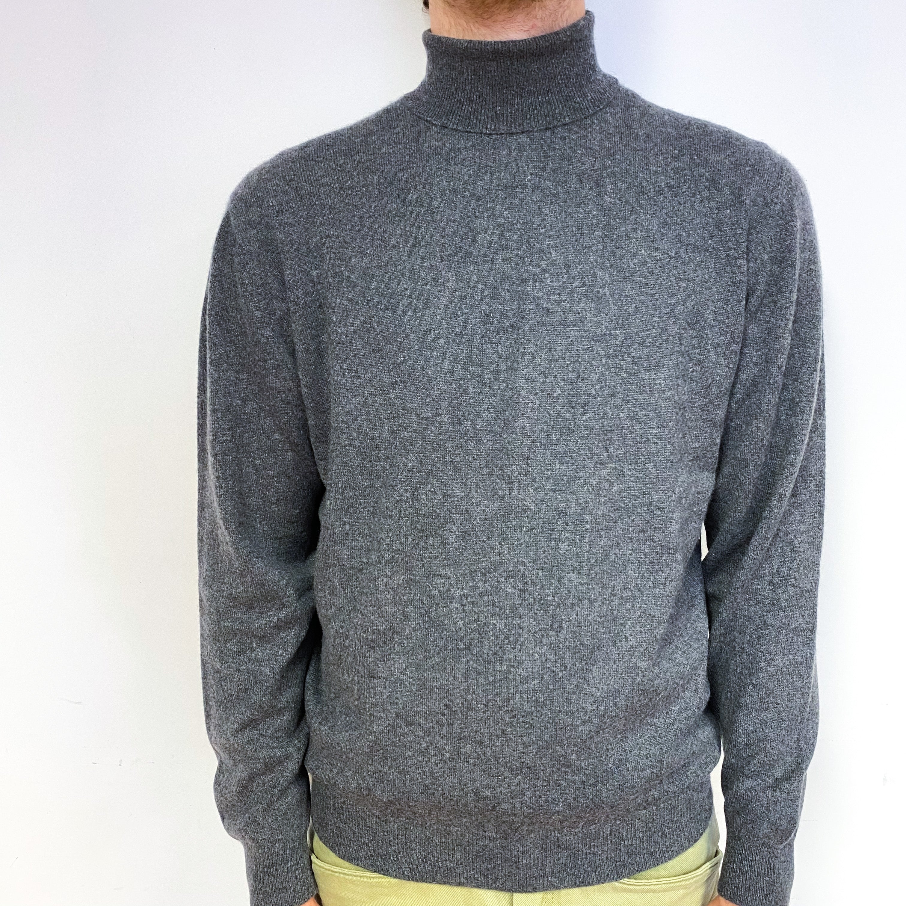 Men's Slate Grey Cashmere Polo Neck Jumper Large