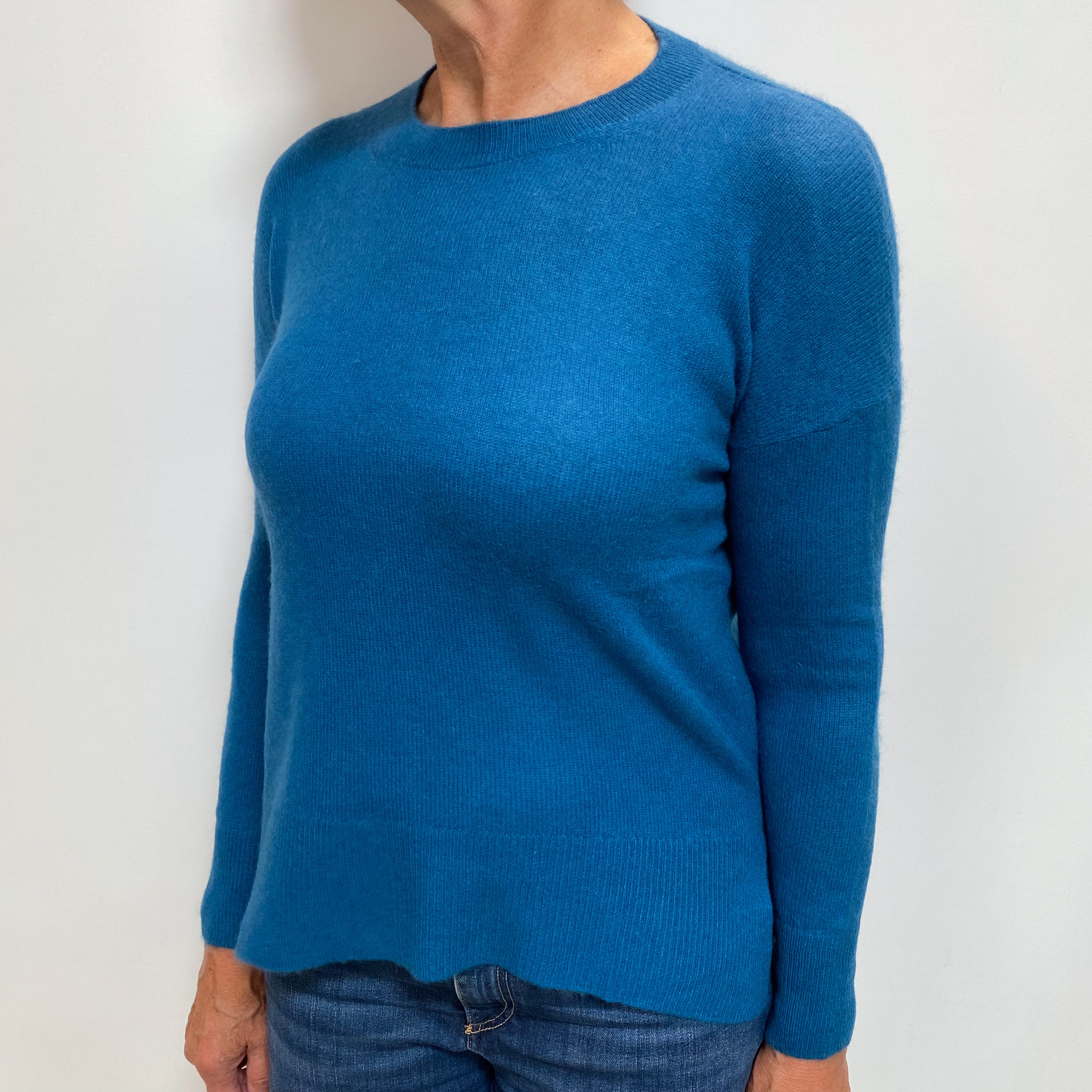 Teal Blue Cashmere Crew Neck Jumper Medium