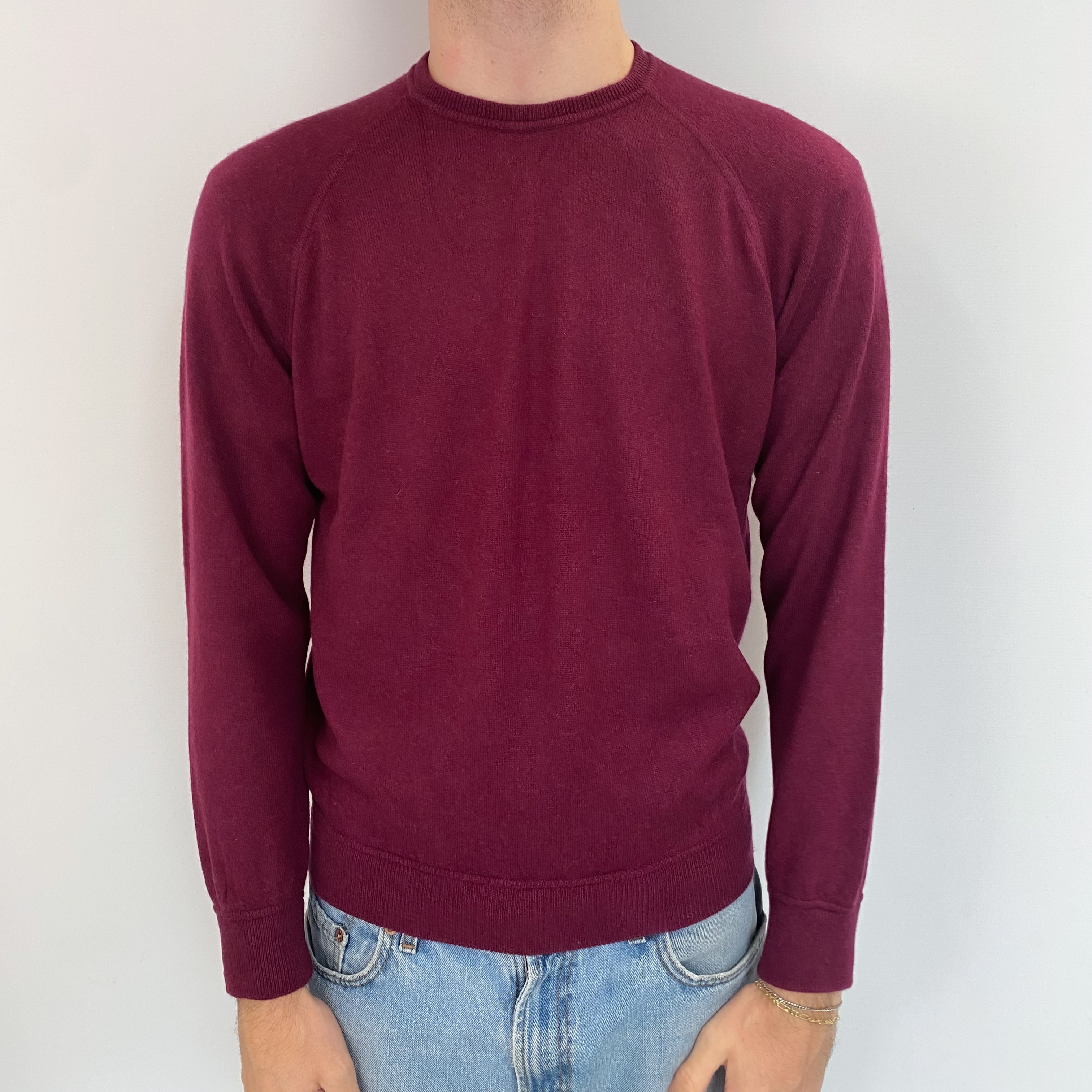 Men's Italian Port Red Cashmere Crew Neck Jumper Medium