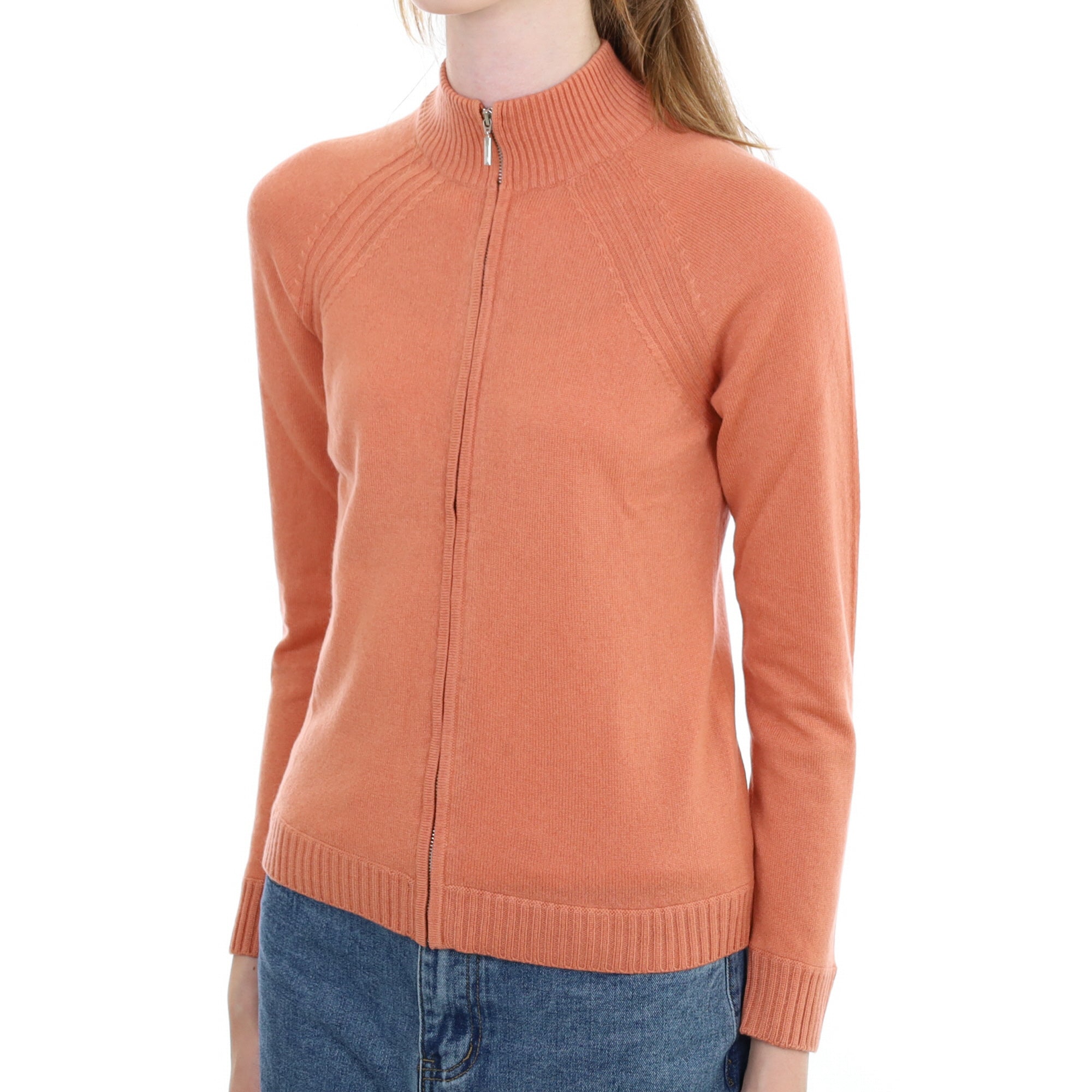 Terracotta Orange Cashmere Zip Up Cardigan Extra Small