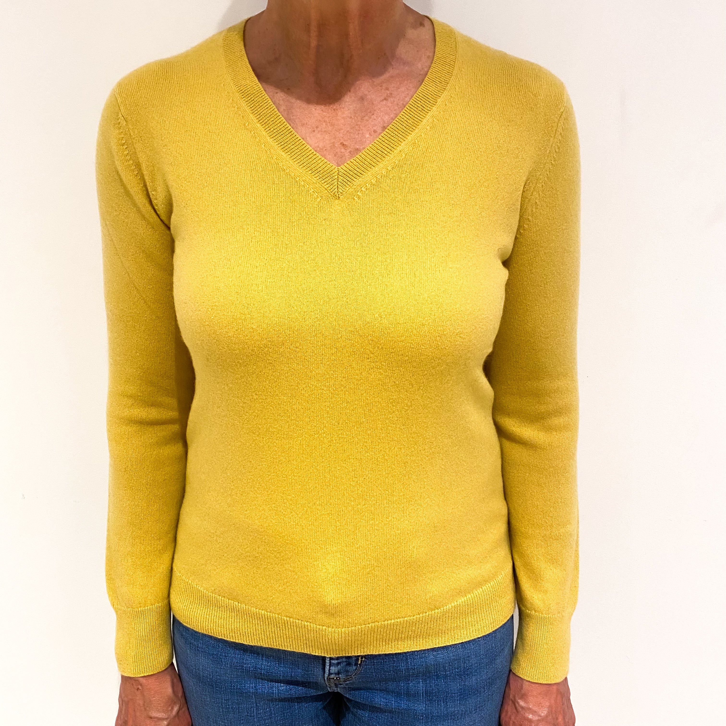Mustard Yellow Cashmere V Neck Jumper Medium