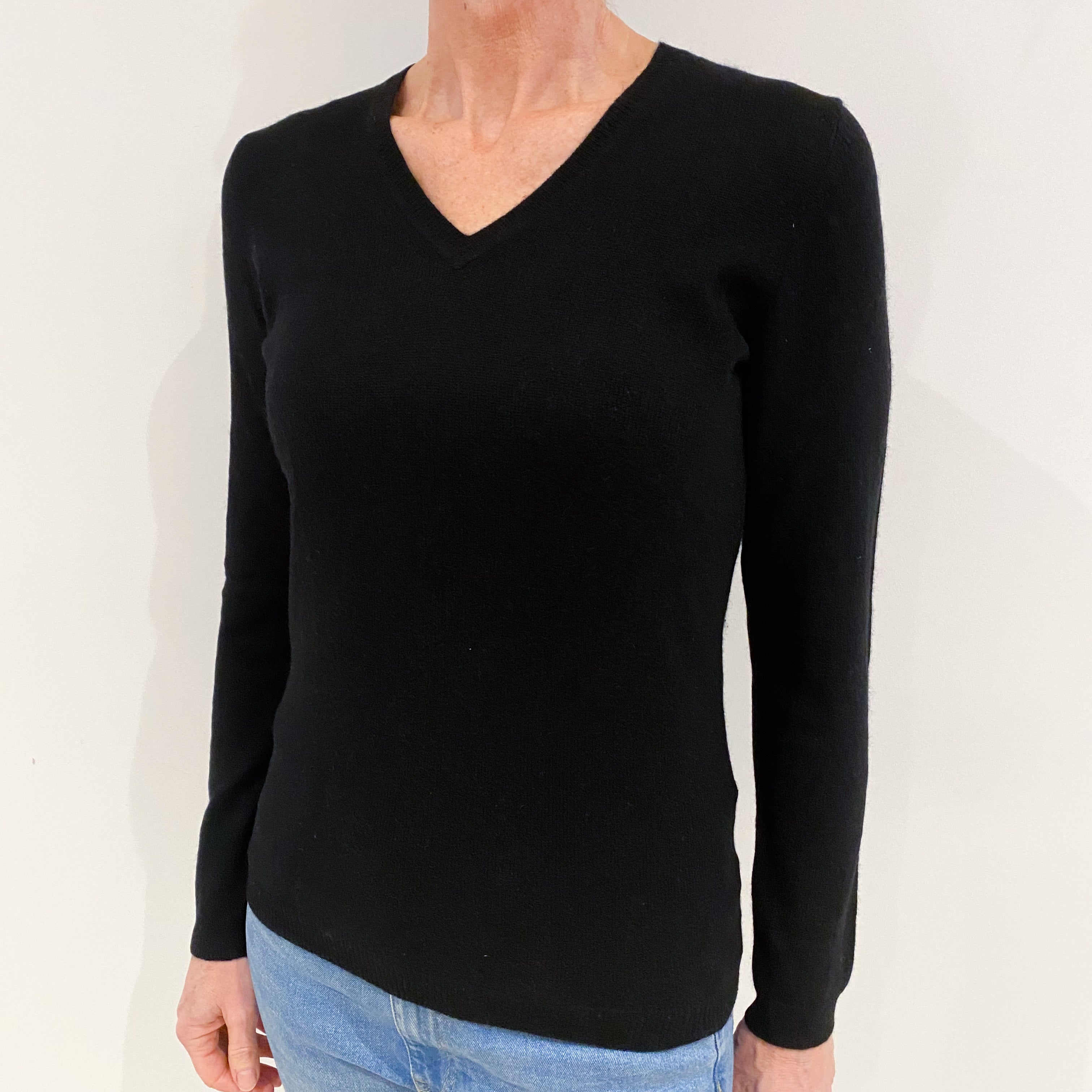 Black Cashmere V Neck Jumper Small