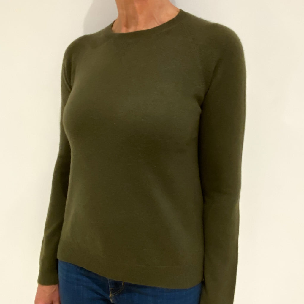 Khaki Green Cashmere Crew Neck Jumper Medium