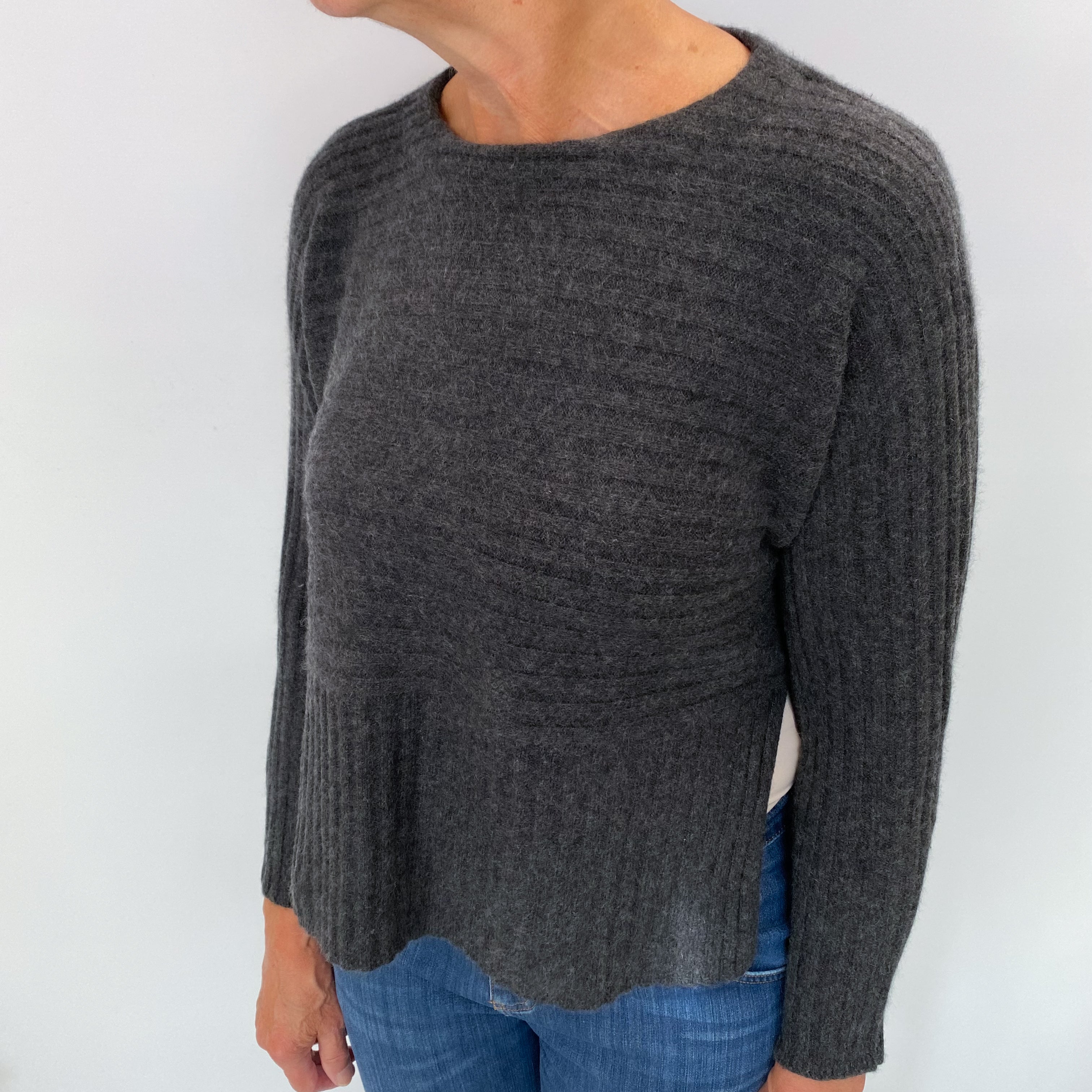 Charcoal Grey Cashmere Crew Neck Jumper Medium