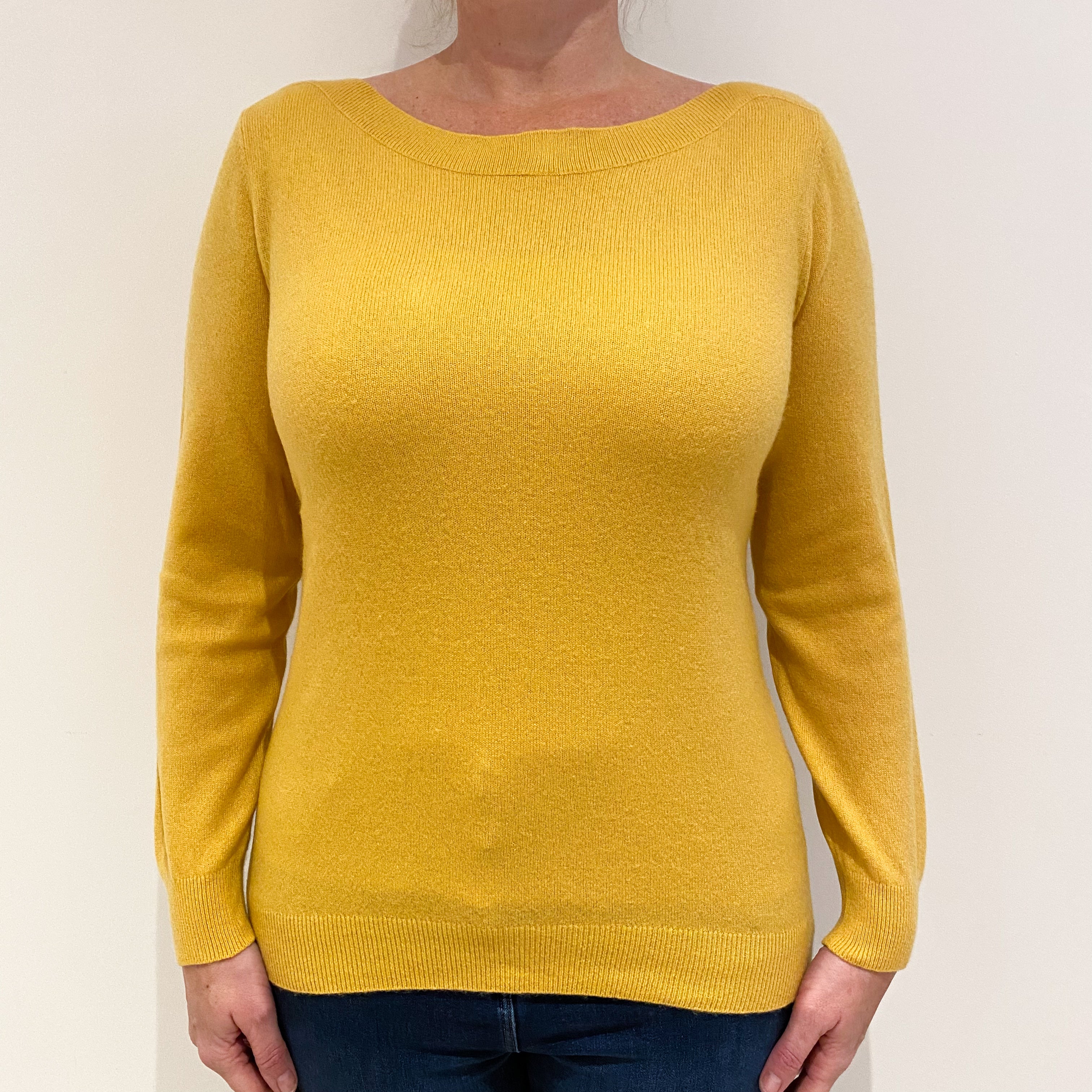 Sunflower Yellow Cashmere Slash Neck Jumper Large
