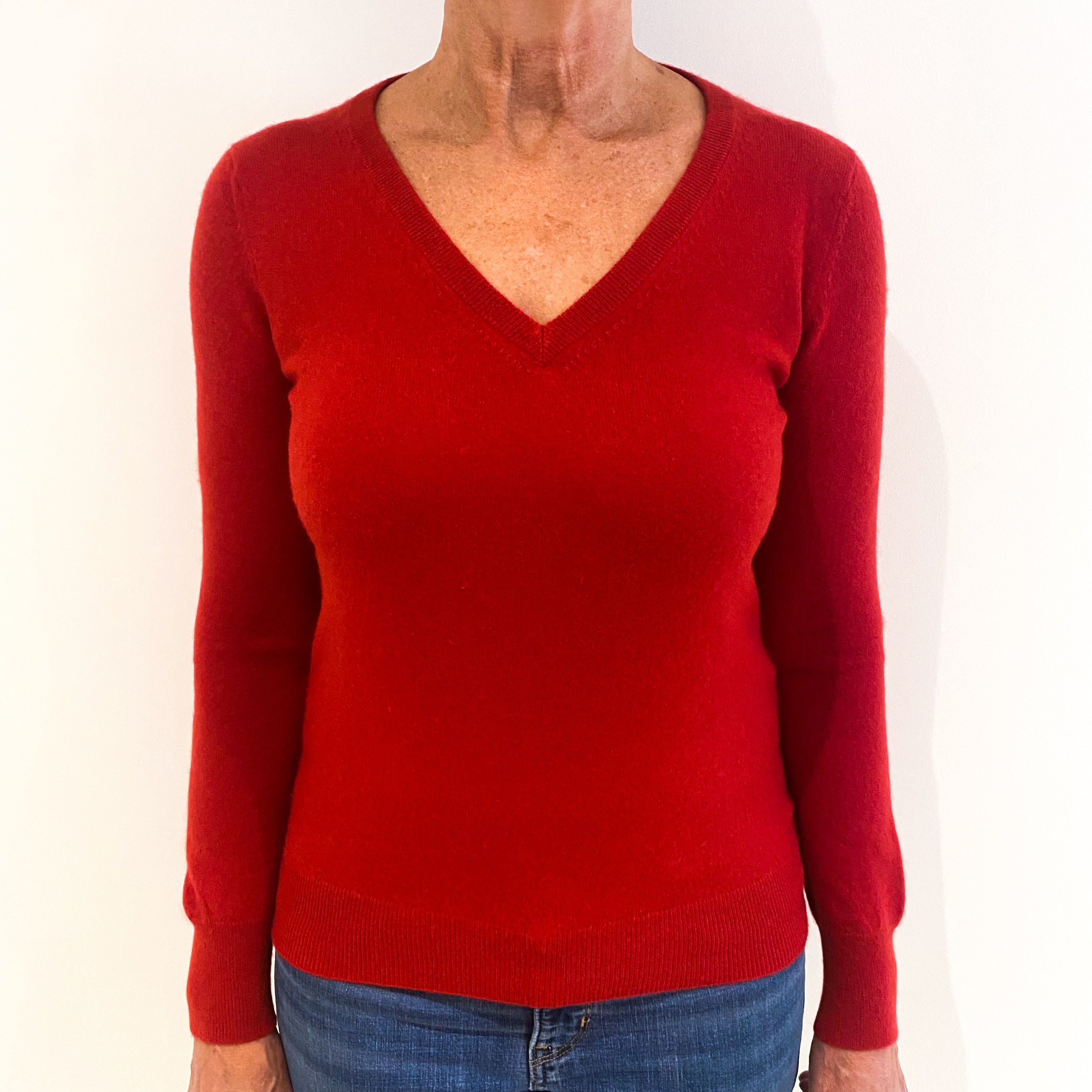 Scarlet Red Cashmere V-Neck Jumper Medium