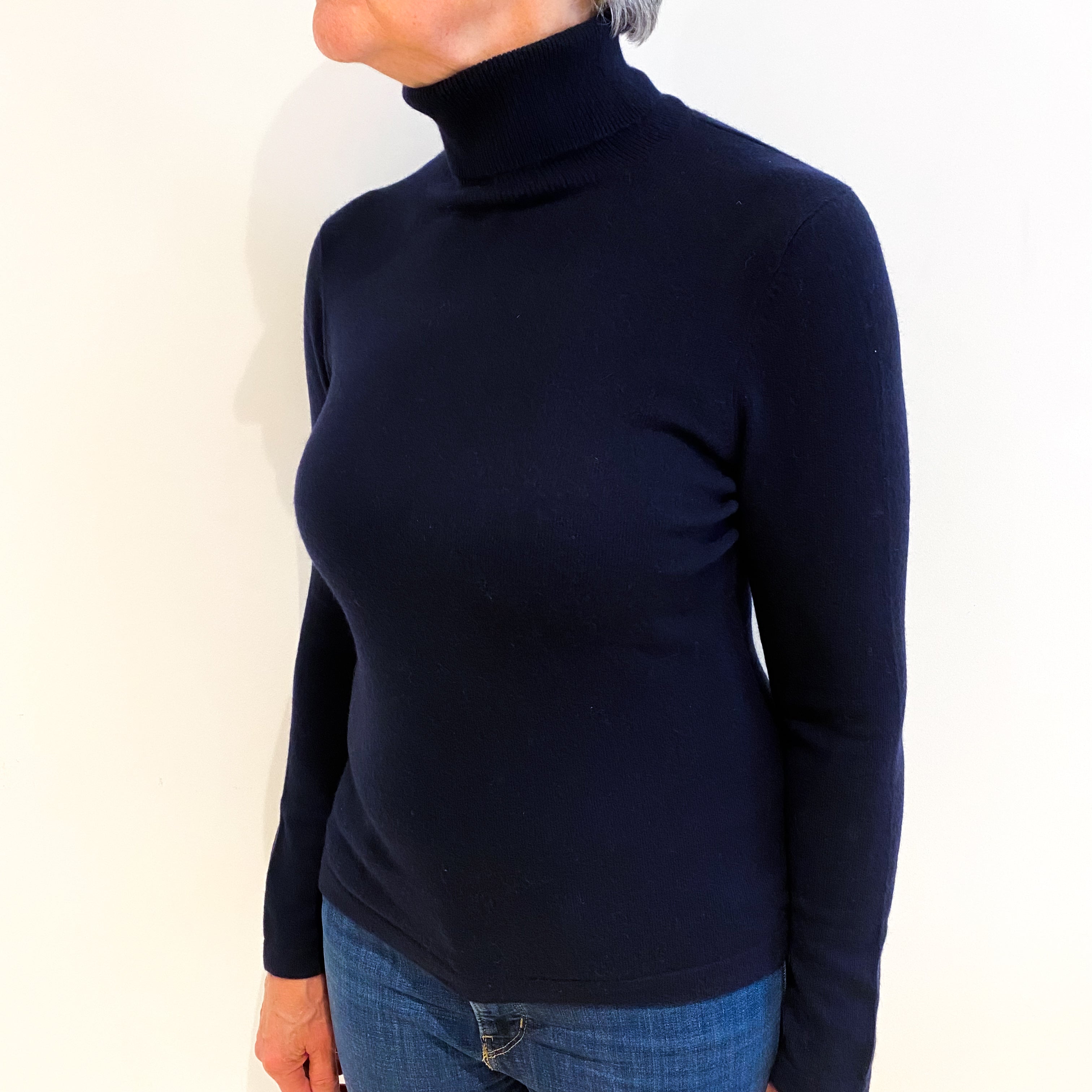 Navy Blue Cashmere Polo Neck Jumper Medium
