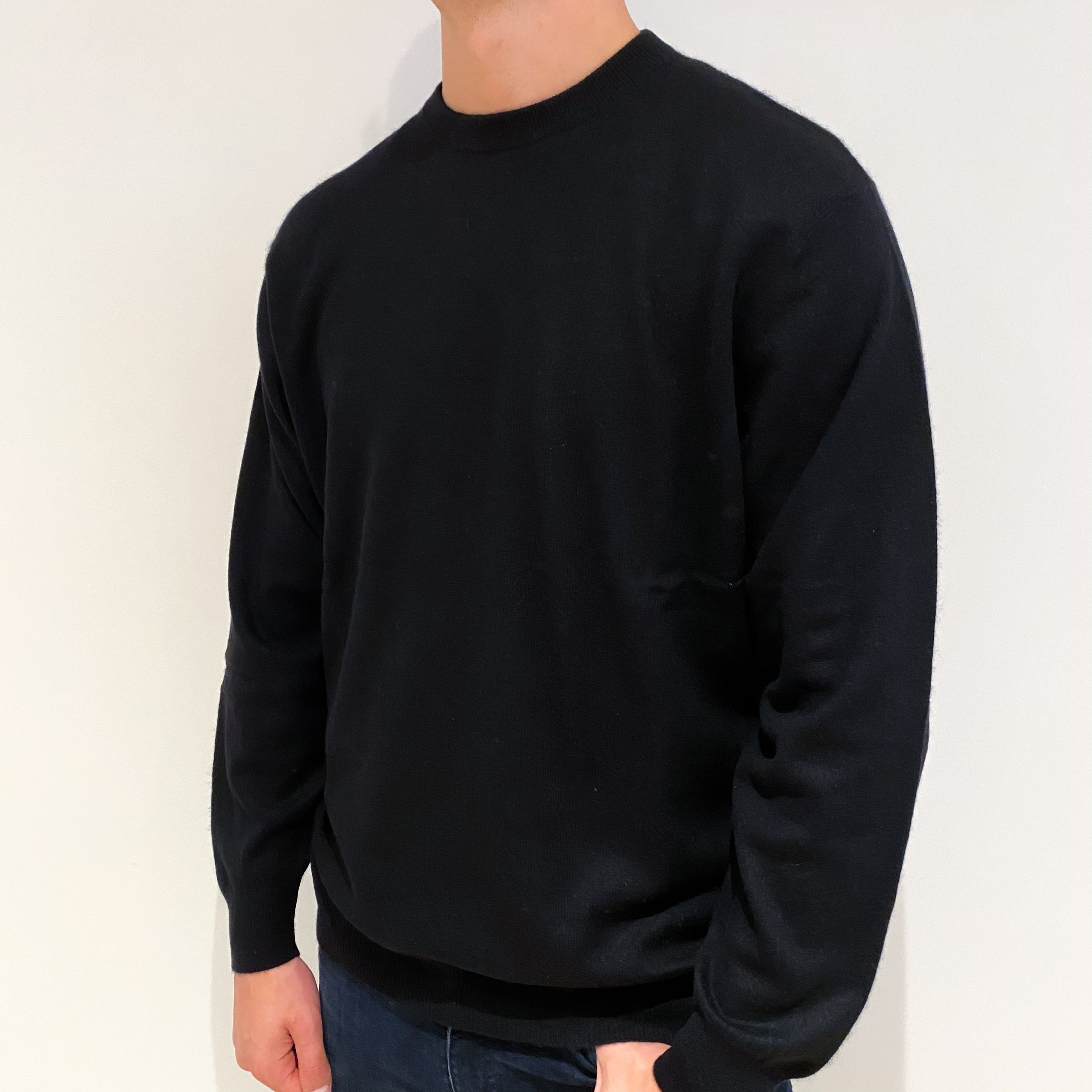 Men's Black Cashmere Crew Neck Jumper Extra Large