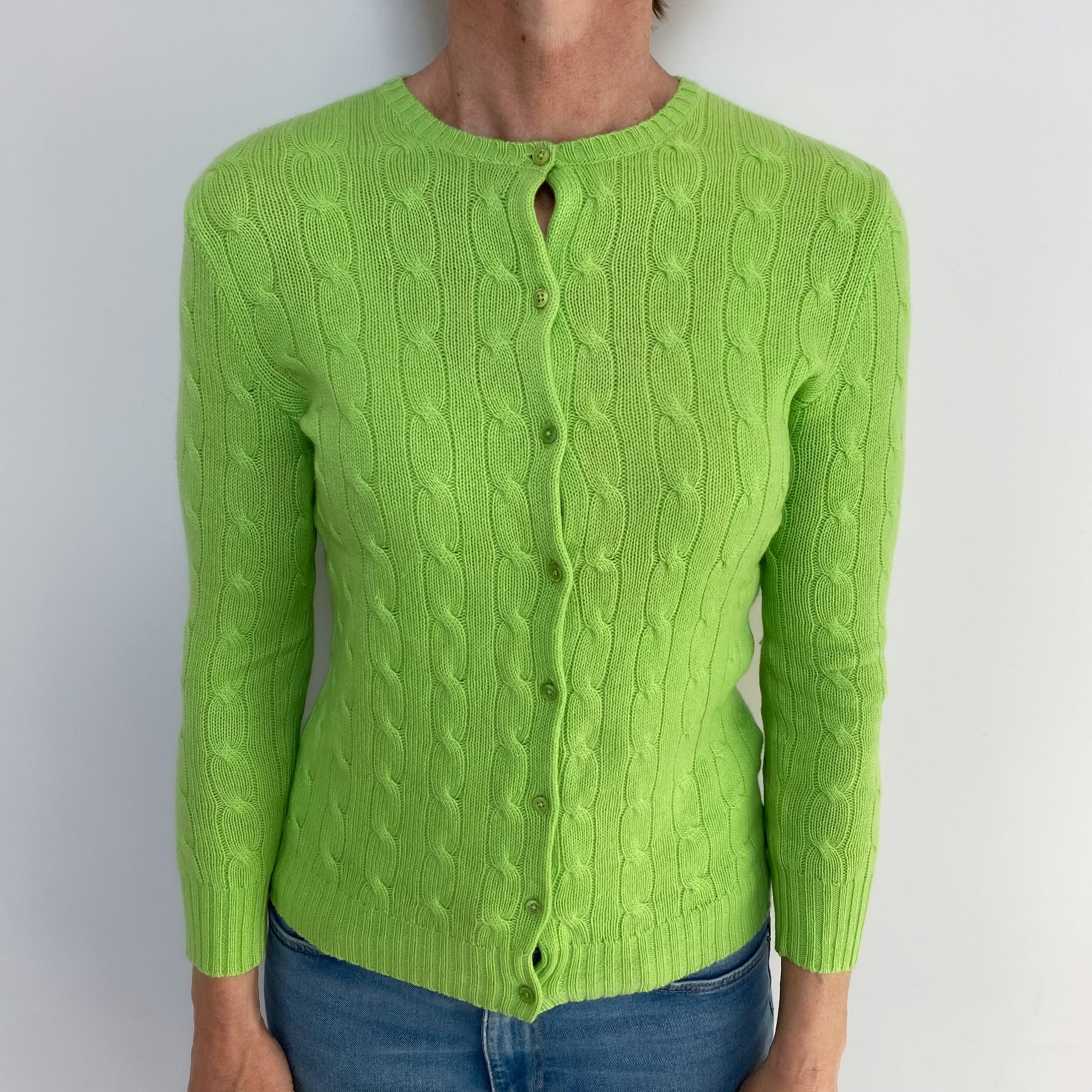 Ralph Lauren Neon Green Cashmere Crew Neck Cardigan Small
