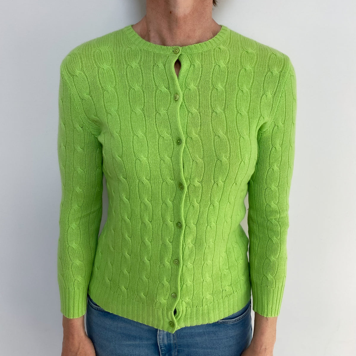 Ralph Lauren Neon Green Cashmere Crew Neck Cardigan Small