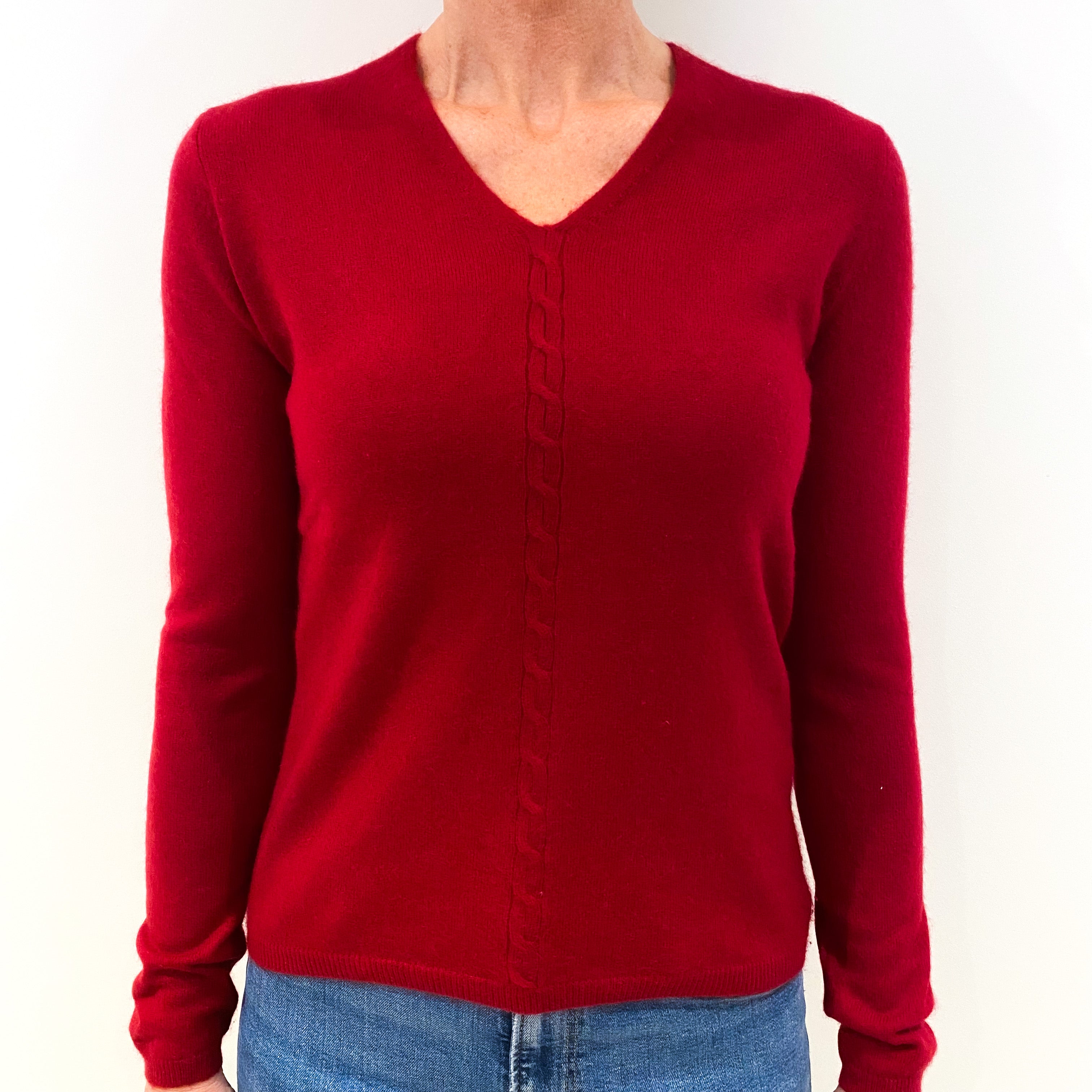 Scarlett Red Cashmere V-Neck Jumper Small
