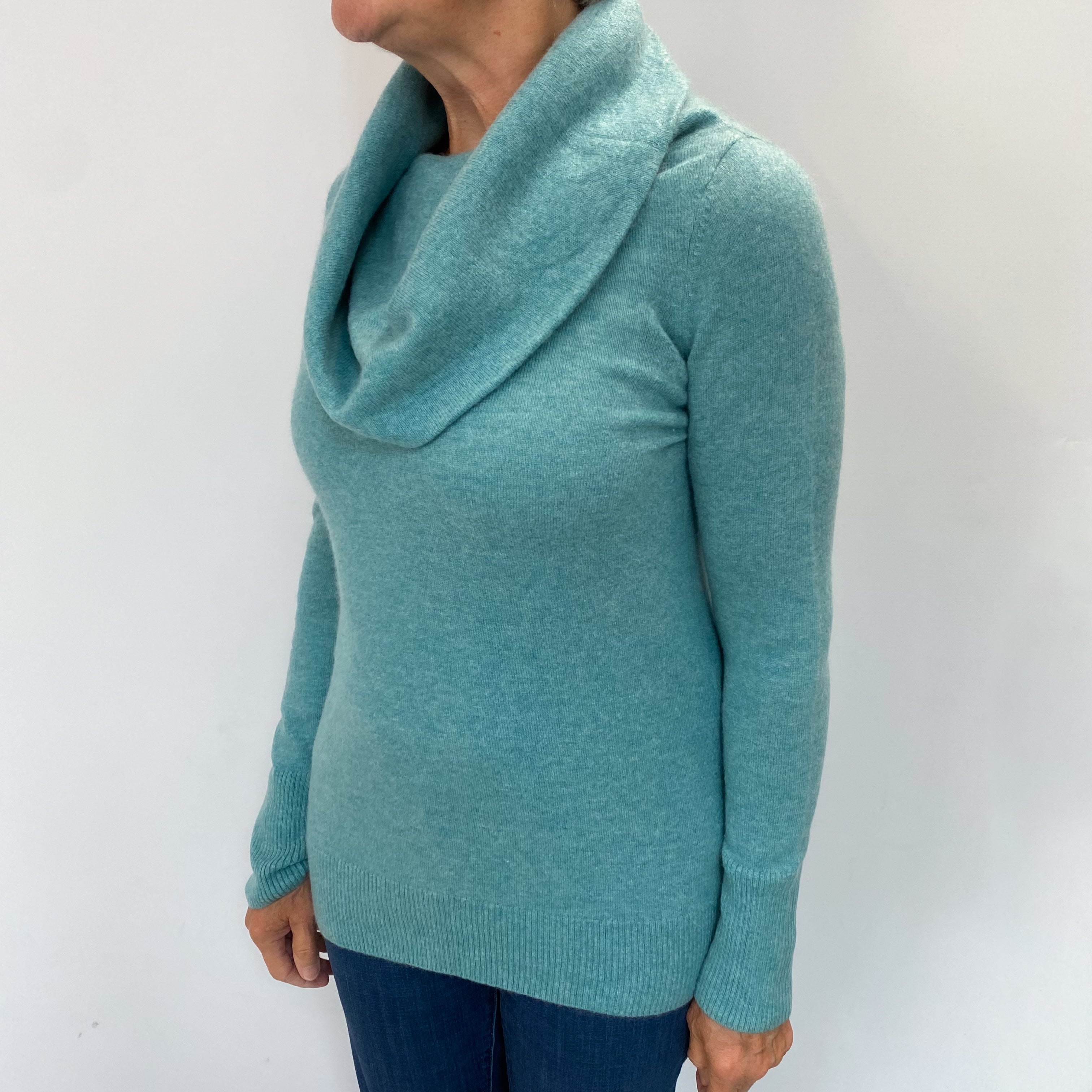 Seafoam Green Cashmere Cowl Neck Jumper Medium