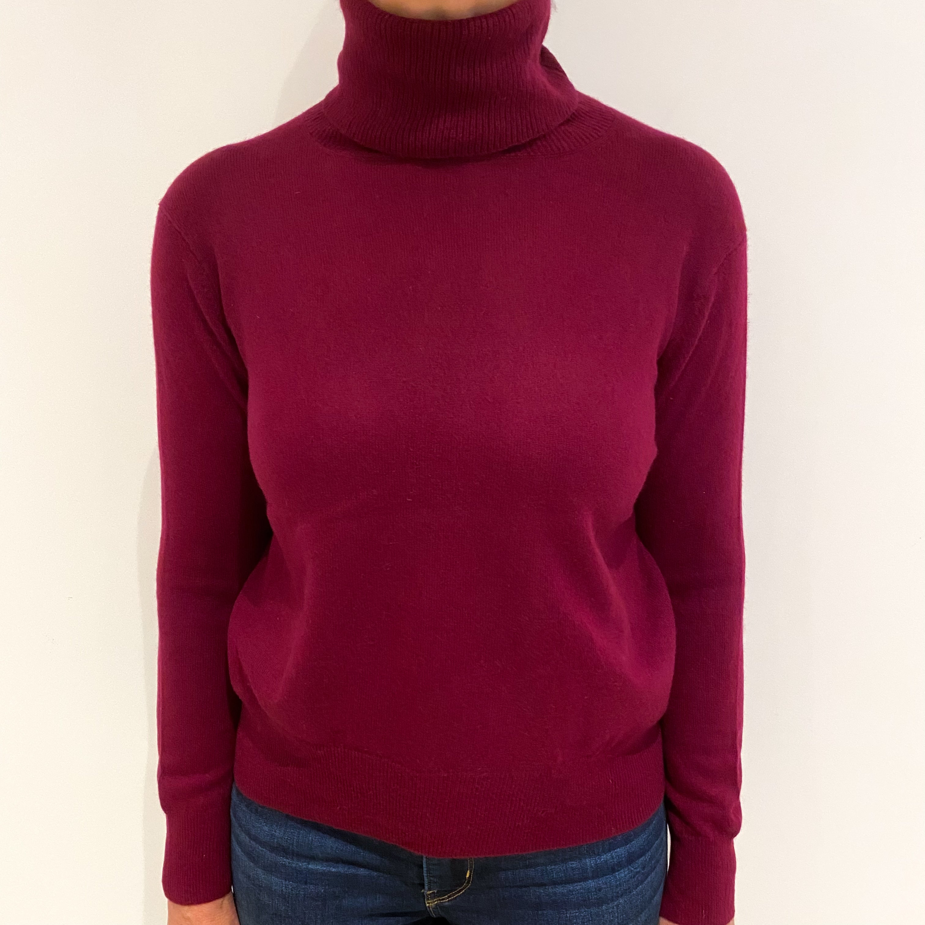 Garnet Red Cashmere Polo Neck Jumper Medium