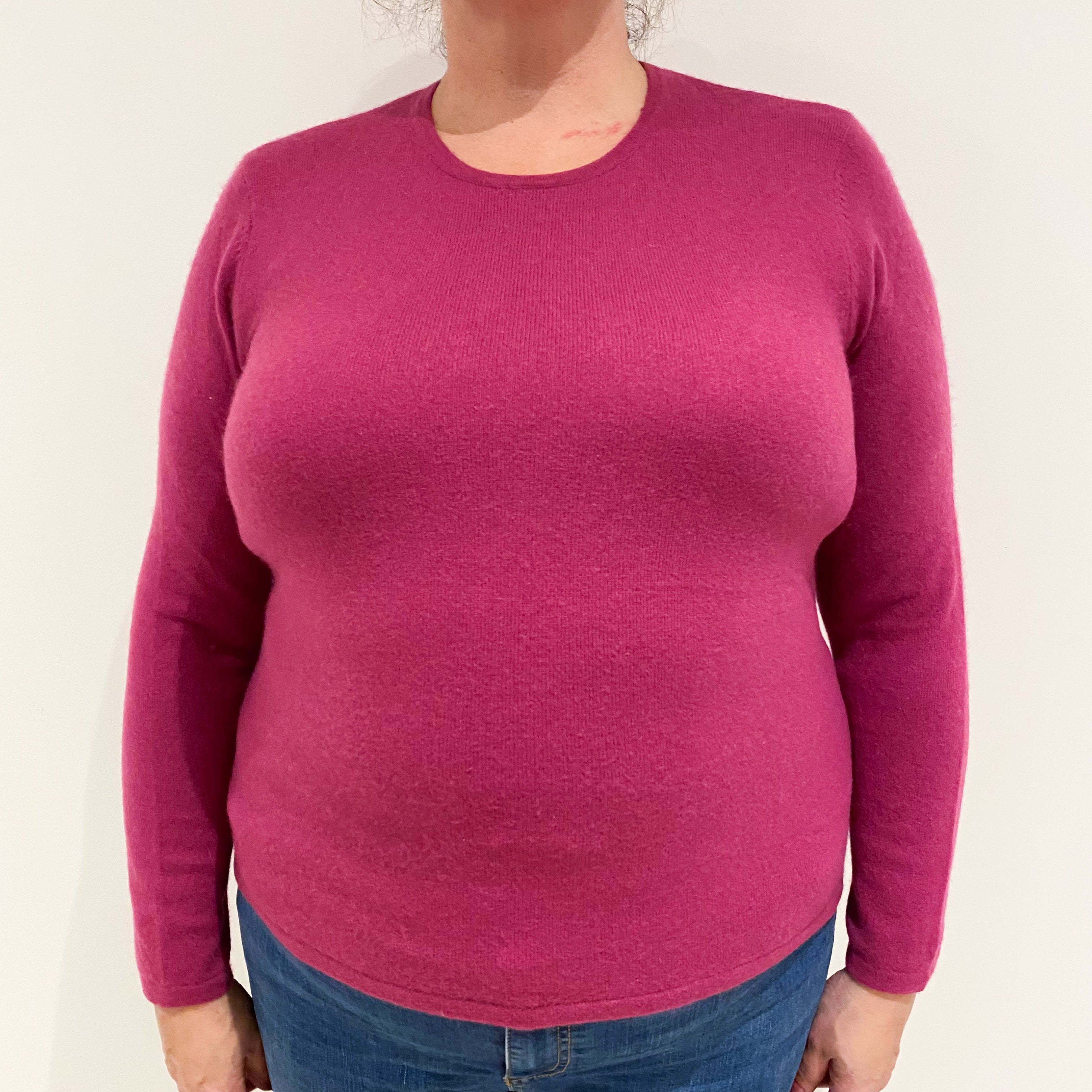 Magenta Pink Cashmere Crew Neck Jumper Extra Large