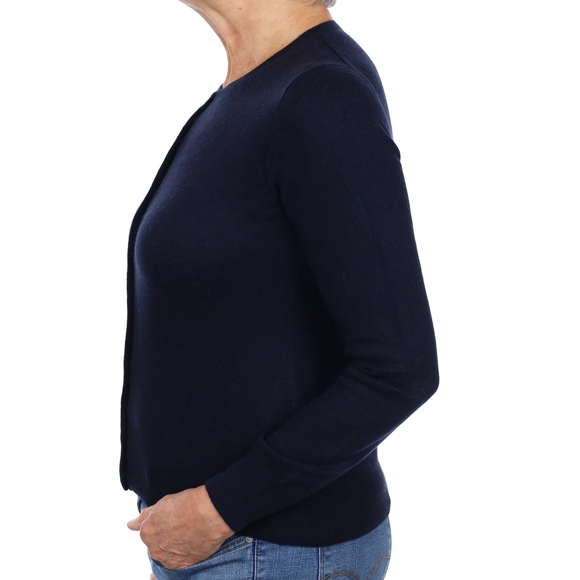 Navy Blue Cashmere Crew Neck Cardigan Medium