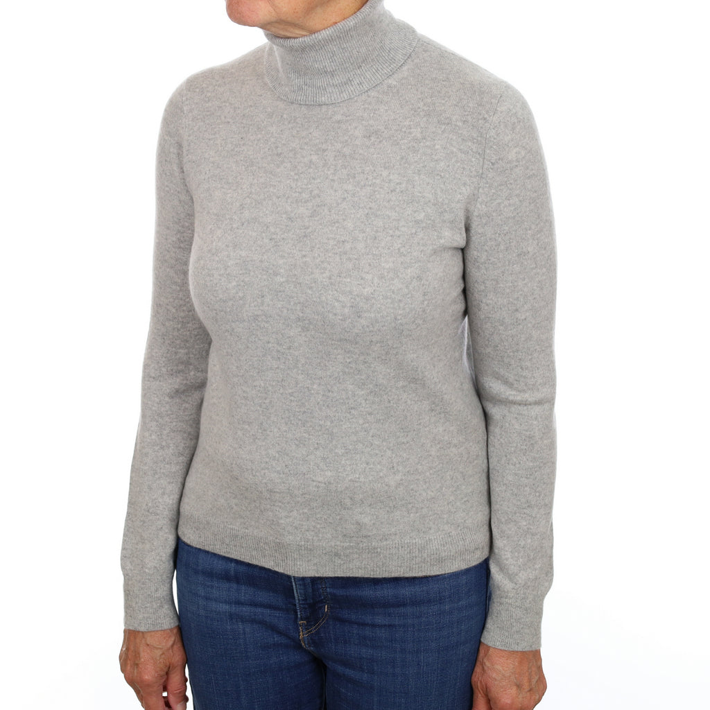 Smoke Grey Cashmere Polo Neck Jumper Medium