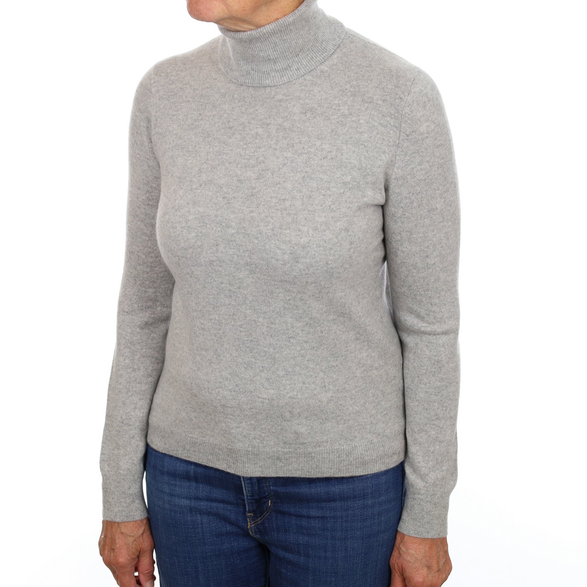 Smoke Grey Cashmere Polo Neck Jumper Medium