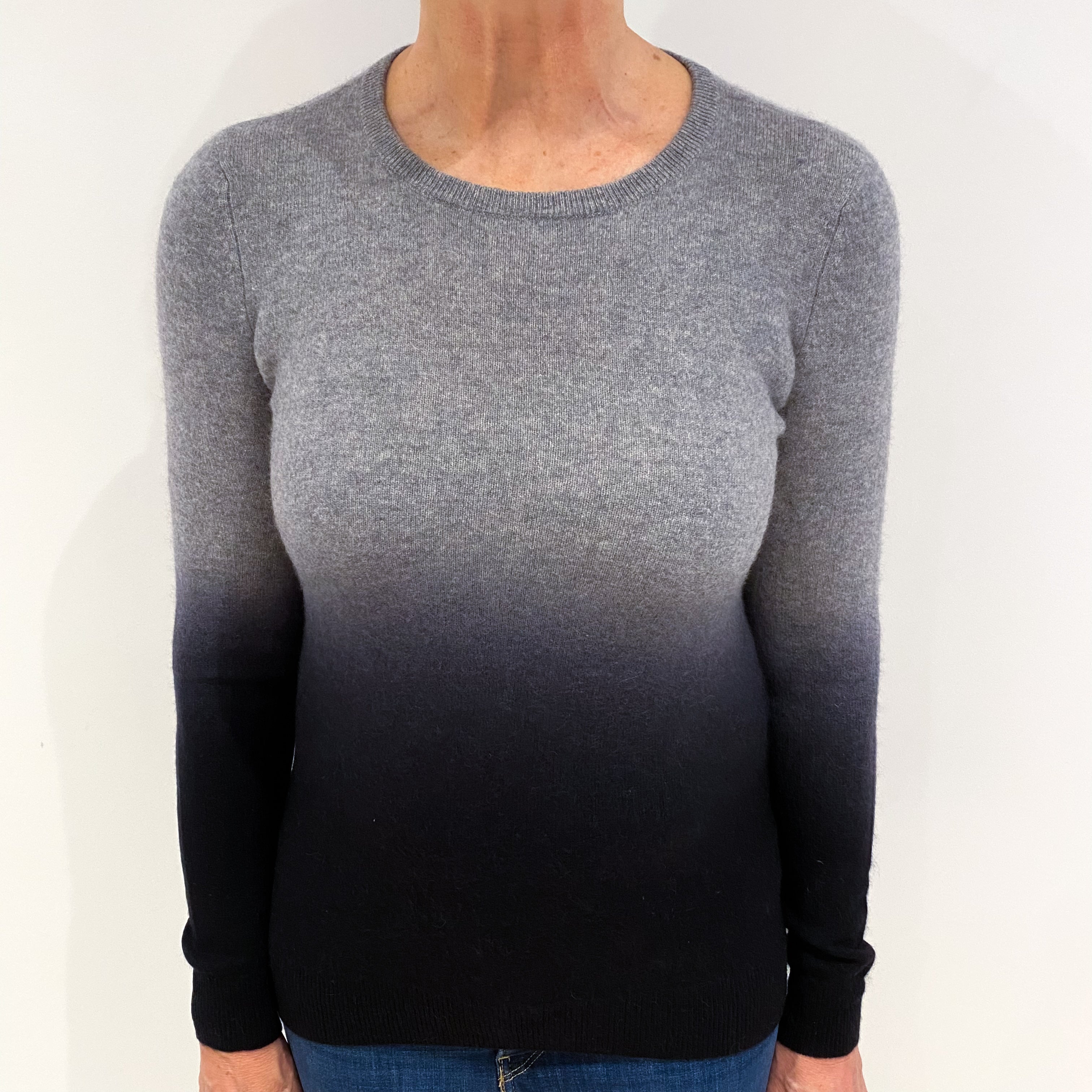 Grey Black Ombré Cashmere Crew Neck Jumper Medium