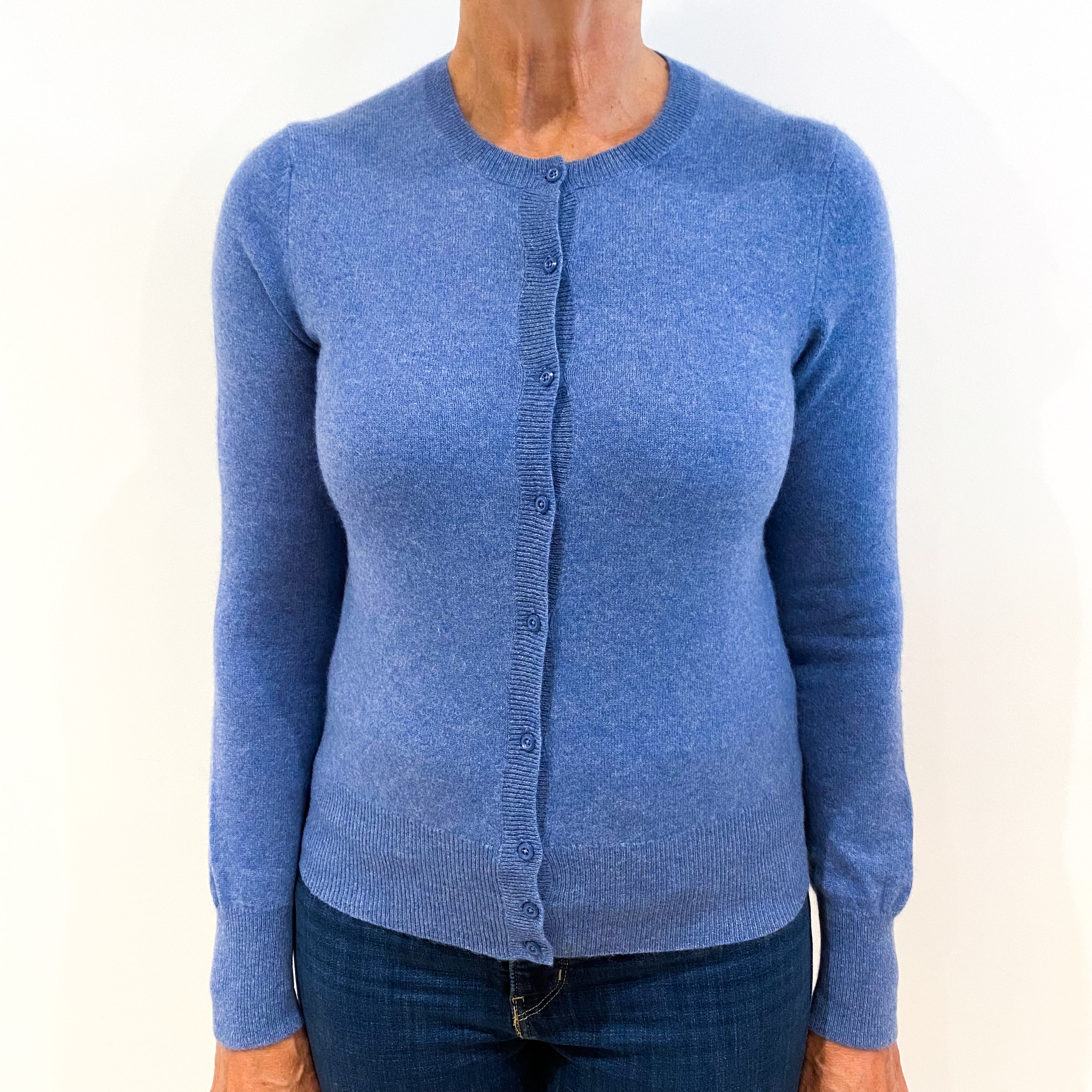Air Force Blue Cashmere Crew Neck Cardigan Medium