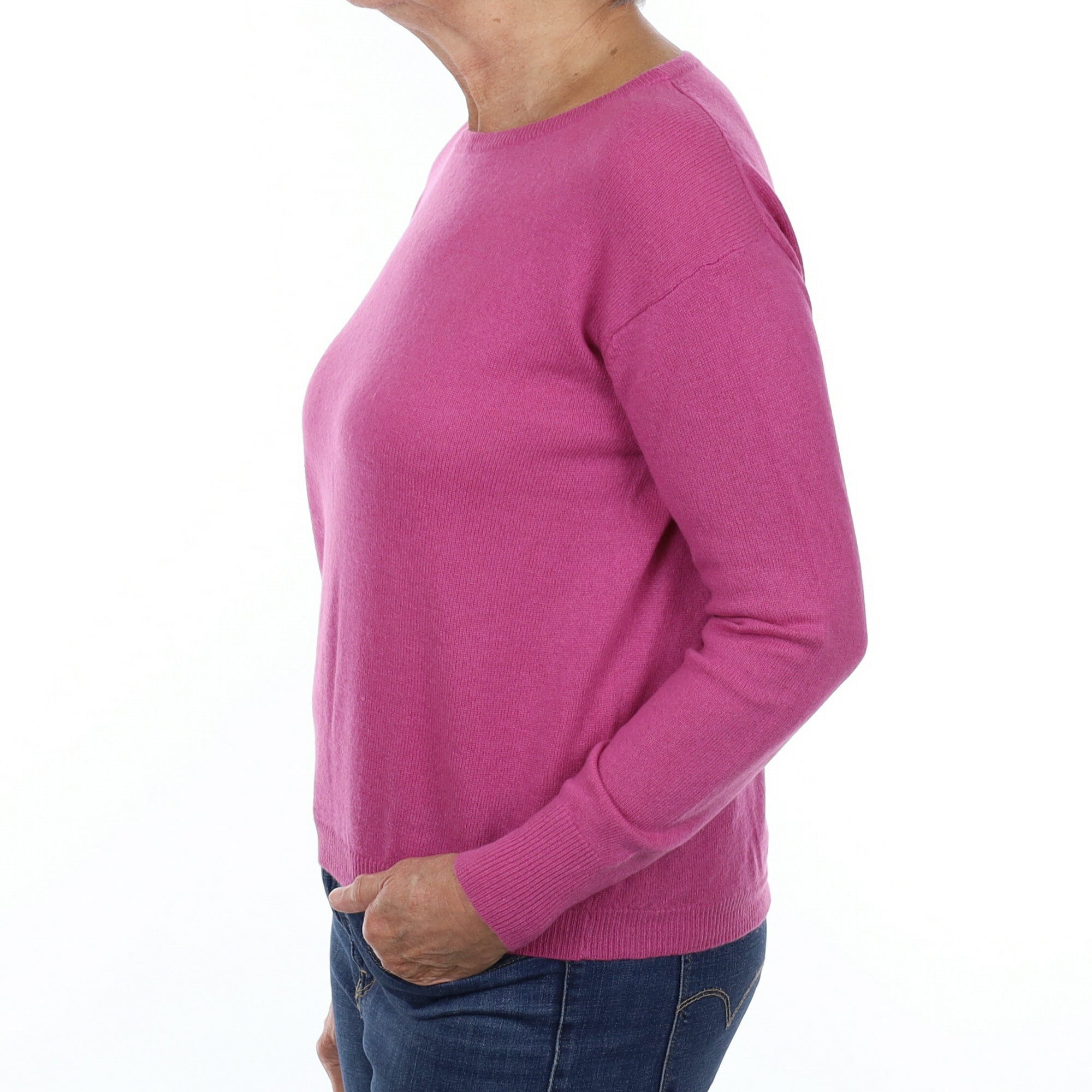 Magenta Pink Cashmere Crew Neck Jumper Medium