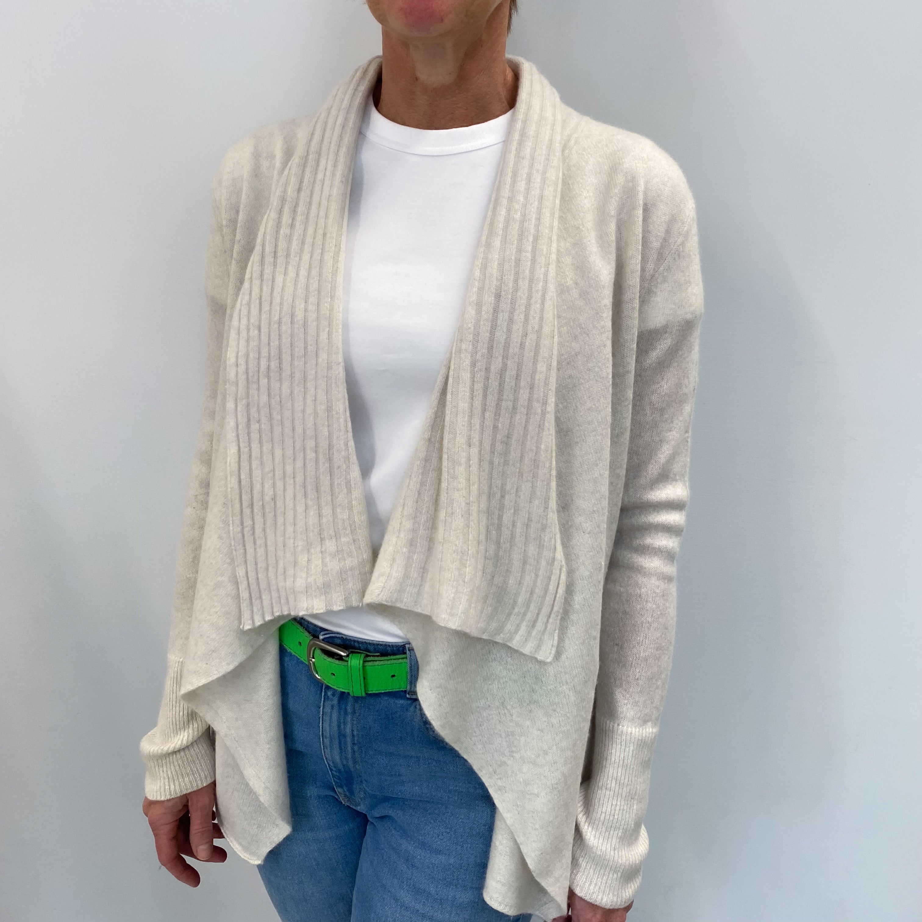Alabaster Cream Cashmere Edge To Edge Waterfall Cardigan Small