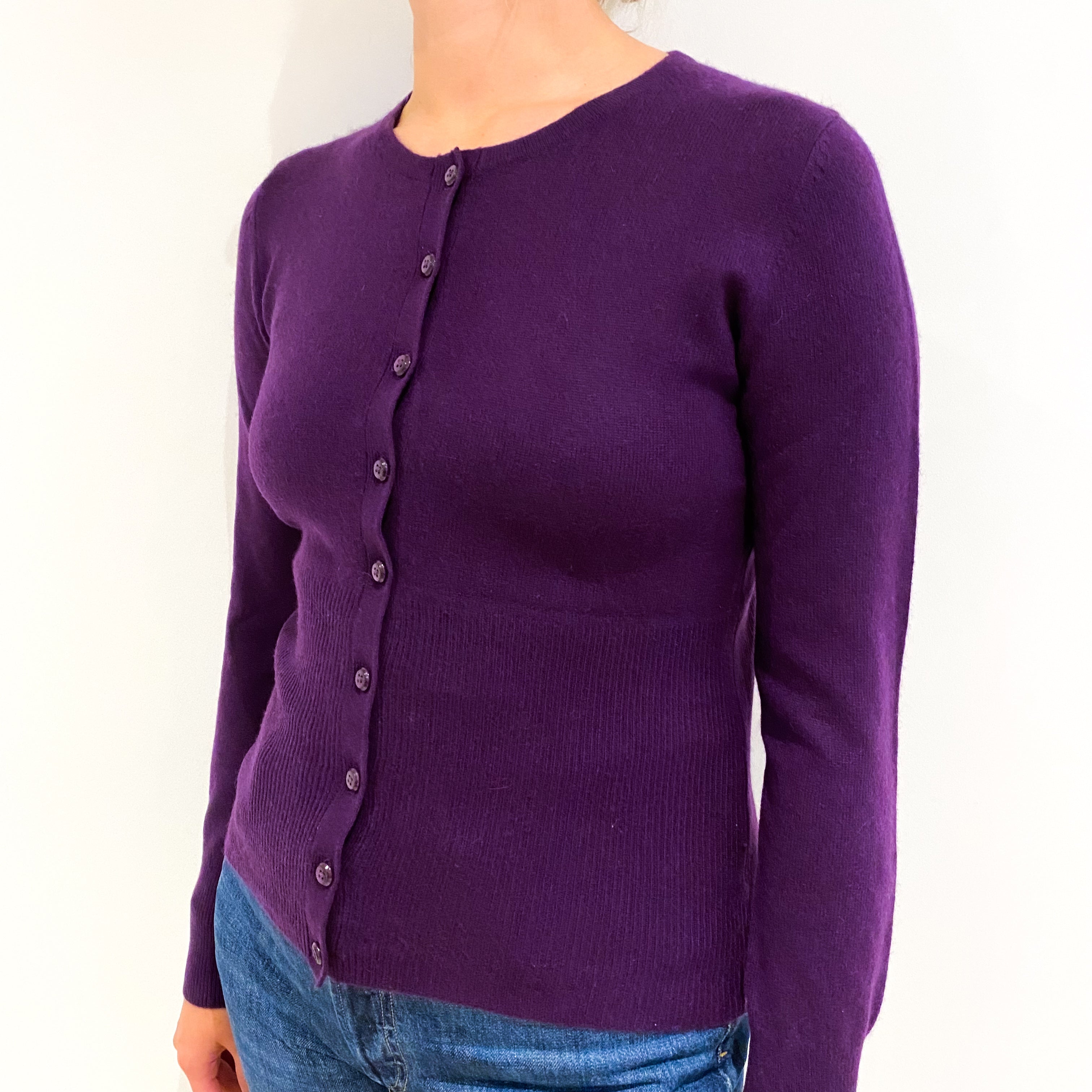 Iris Purple Cashmere Crew Neck Cardigan Small