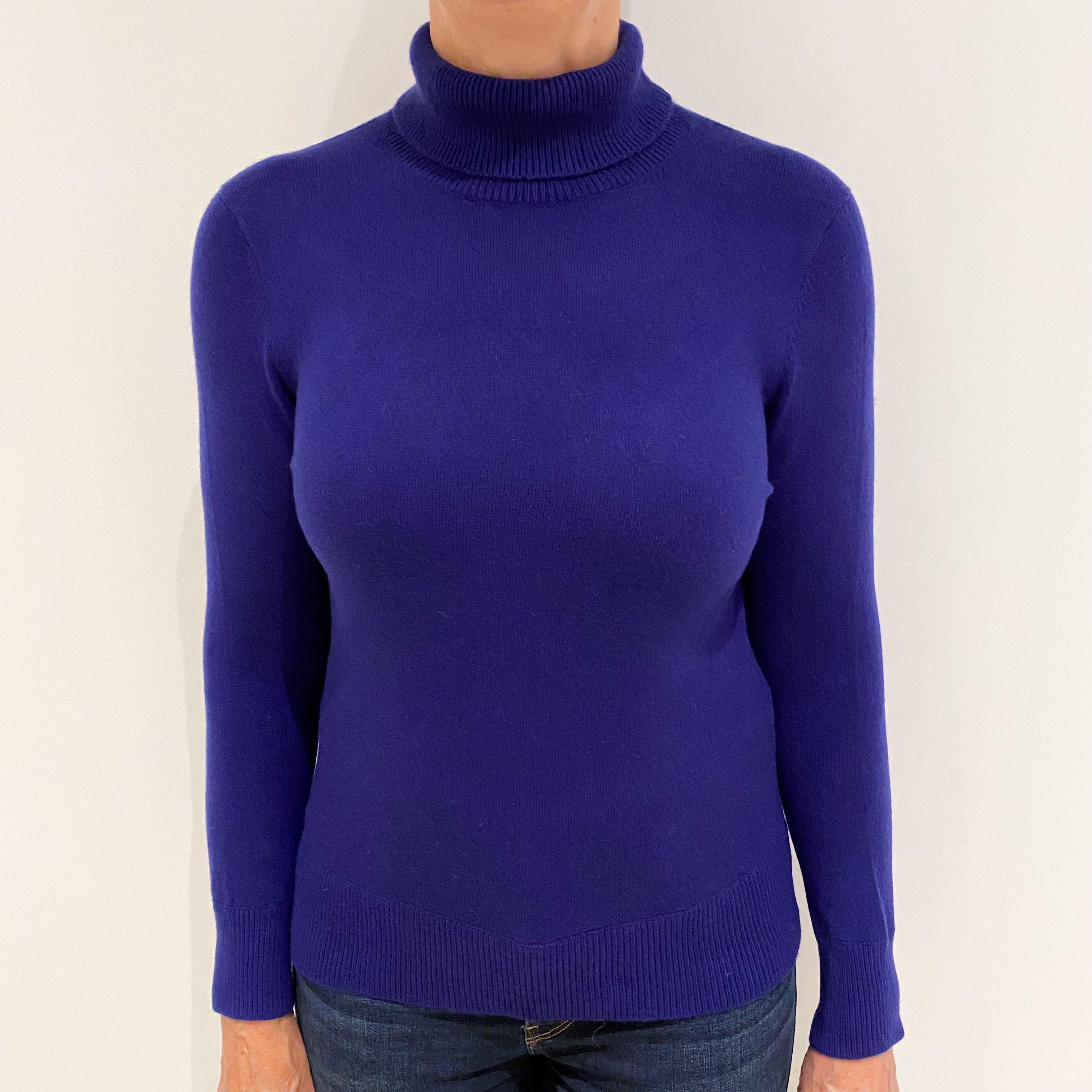 Indigo Blue Cashmere Polo Neck Jumper Medium