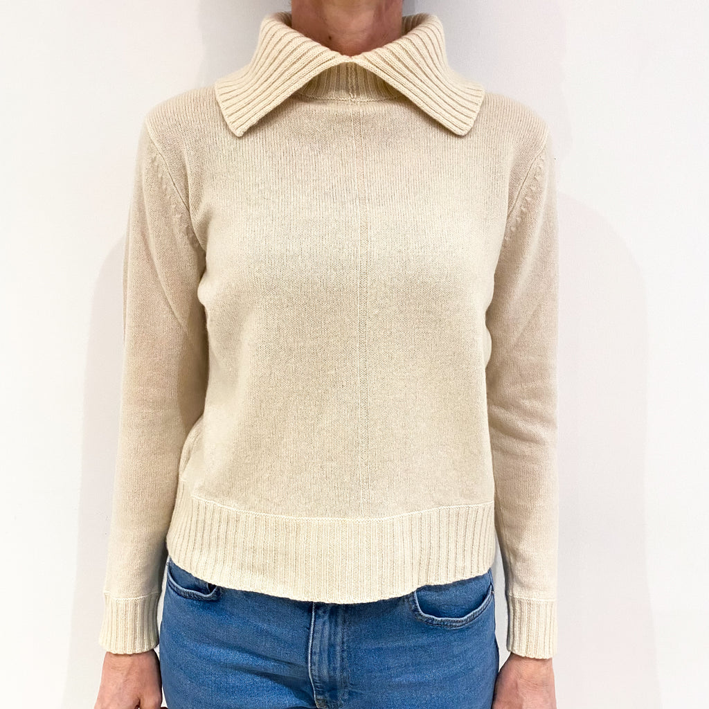 Clotted Cream Cashmere Split Polo Neck Jumper Small