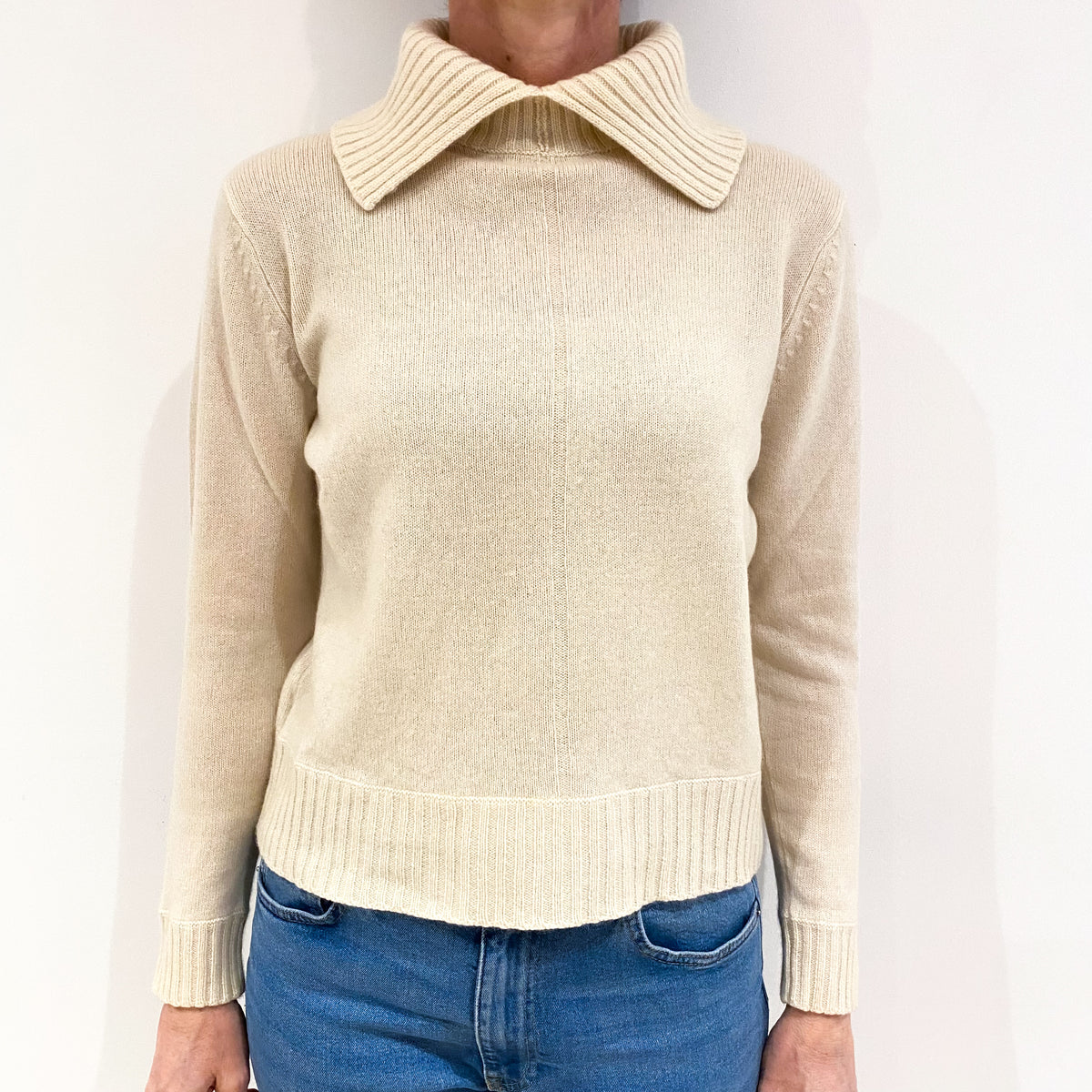Clotted Cream Cashmere Split Polo Neck Jumper Small