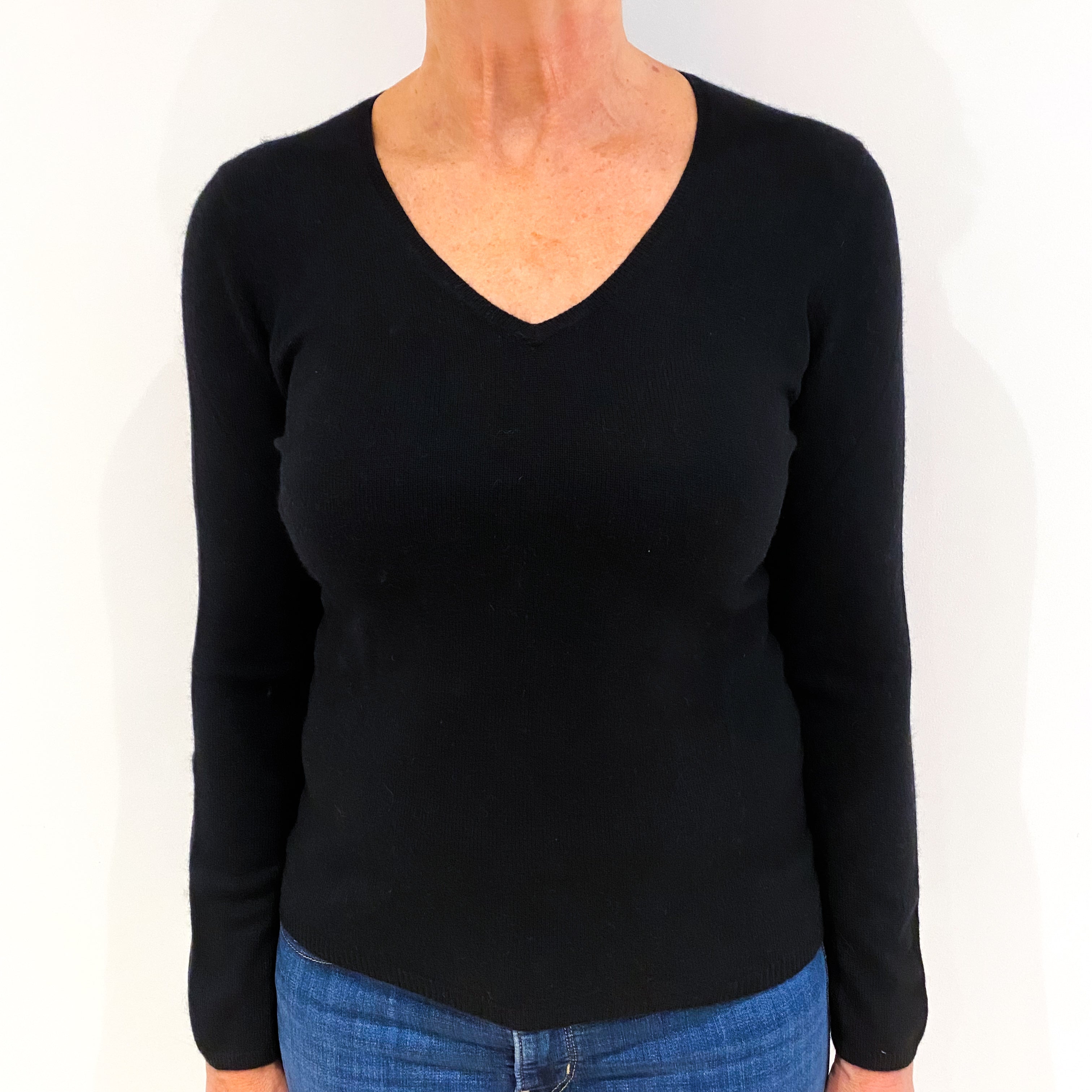 Black Cashmere V-Neck Jumper Medium