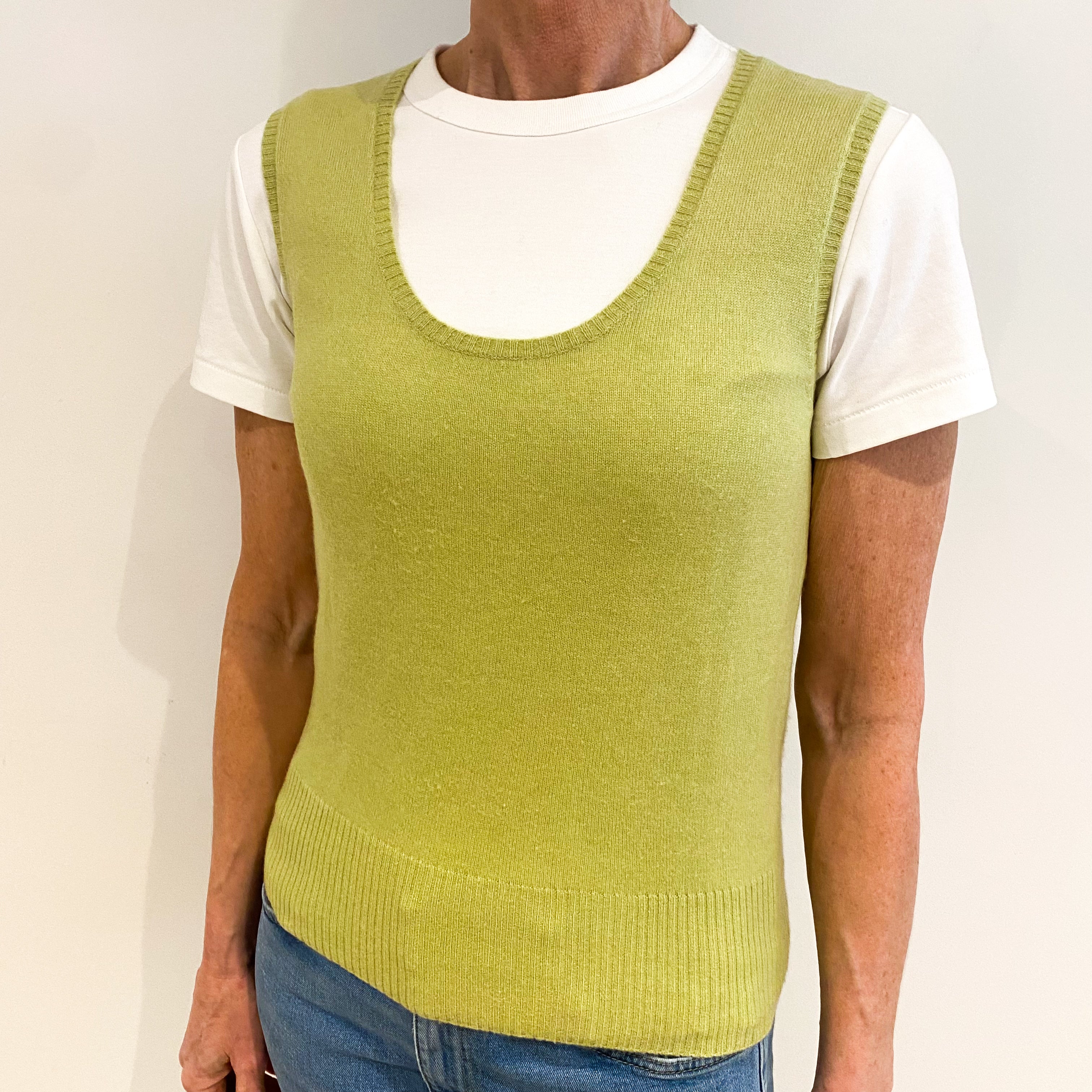 Lime Green Cashmere Scoop Neck Sleeveless Jumper Small