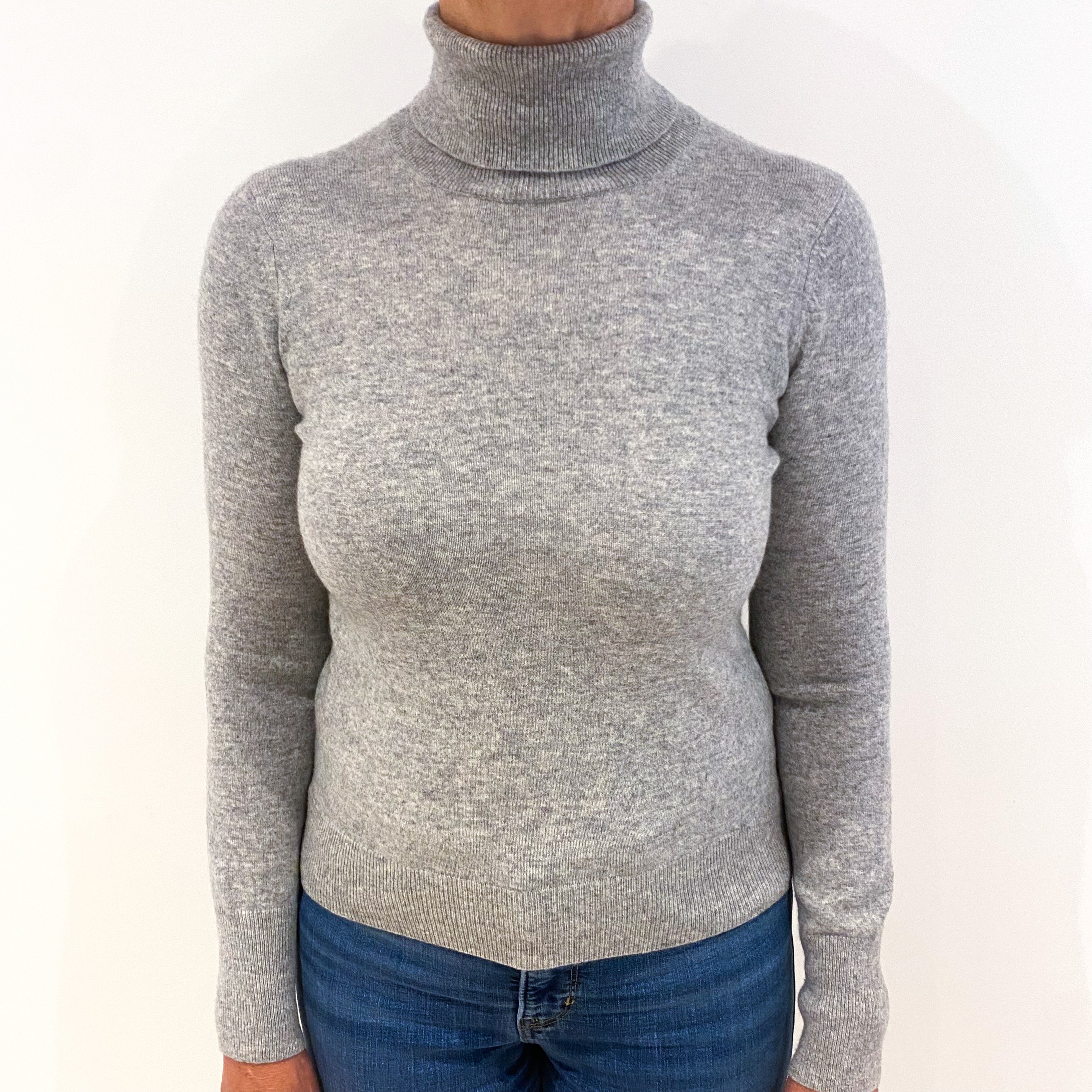 Smoke Grey Cashmere Polo Neck Jumper Medium