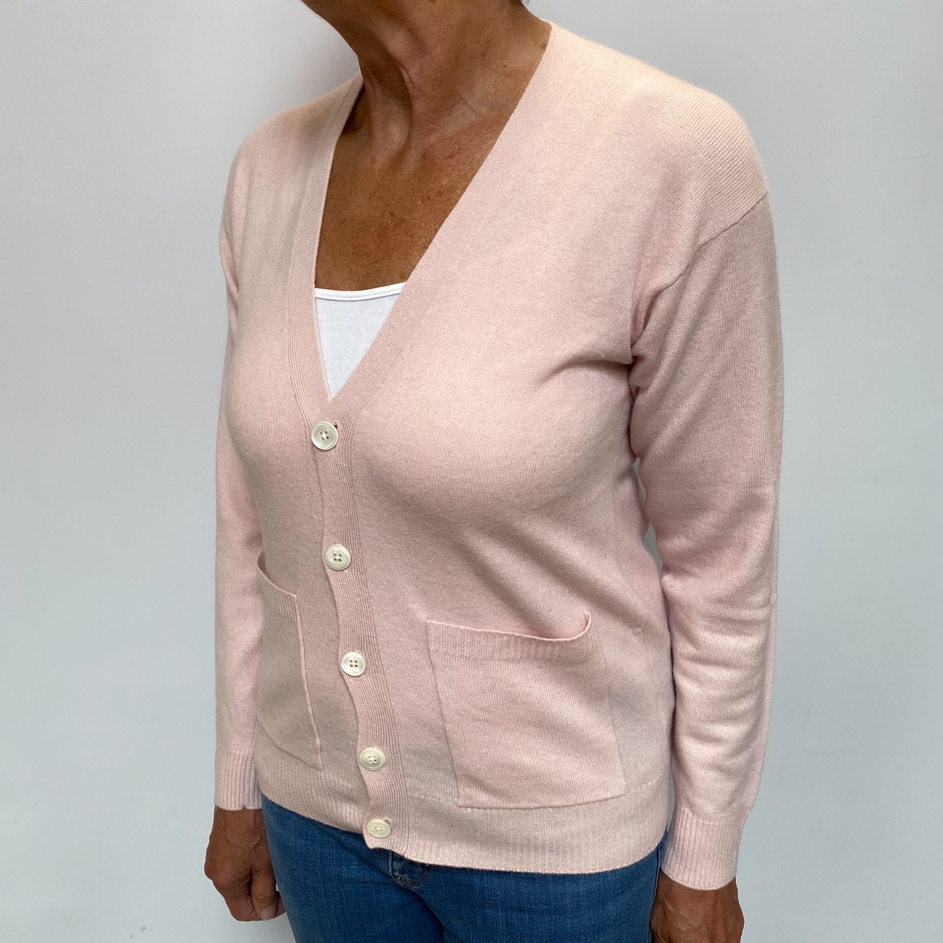 Ralph Lauren Shell Pink Cashmere Cardigan with Pockets Medium