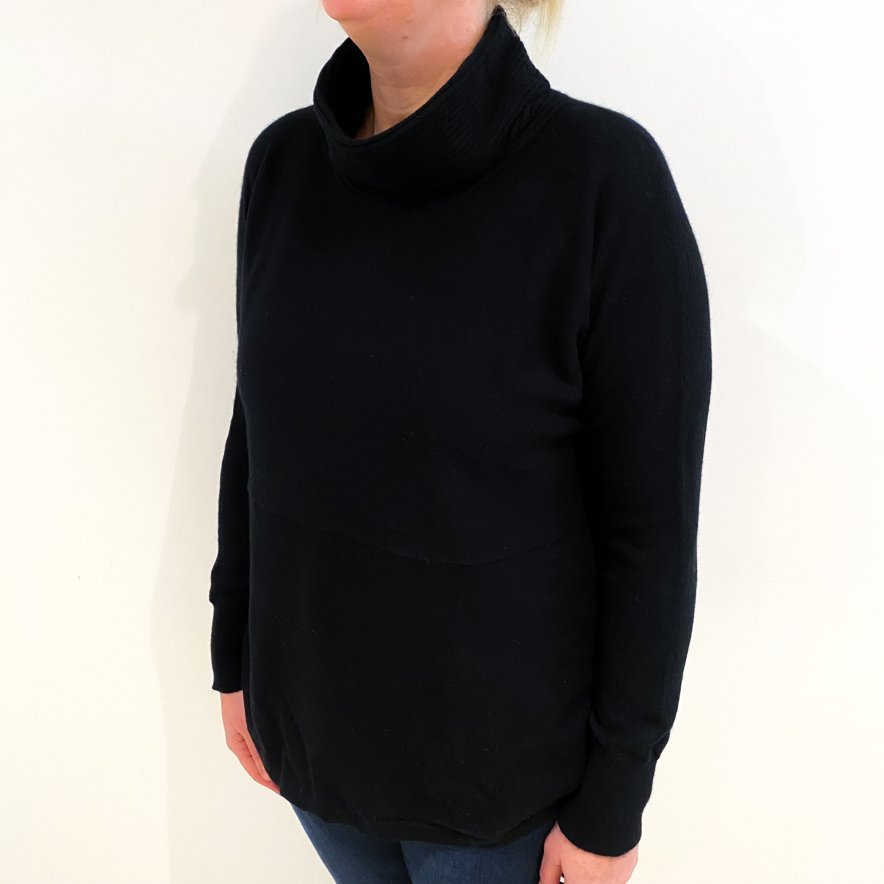 Black Cashmere Cowl Neck Jumper Large