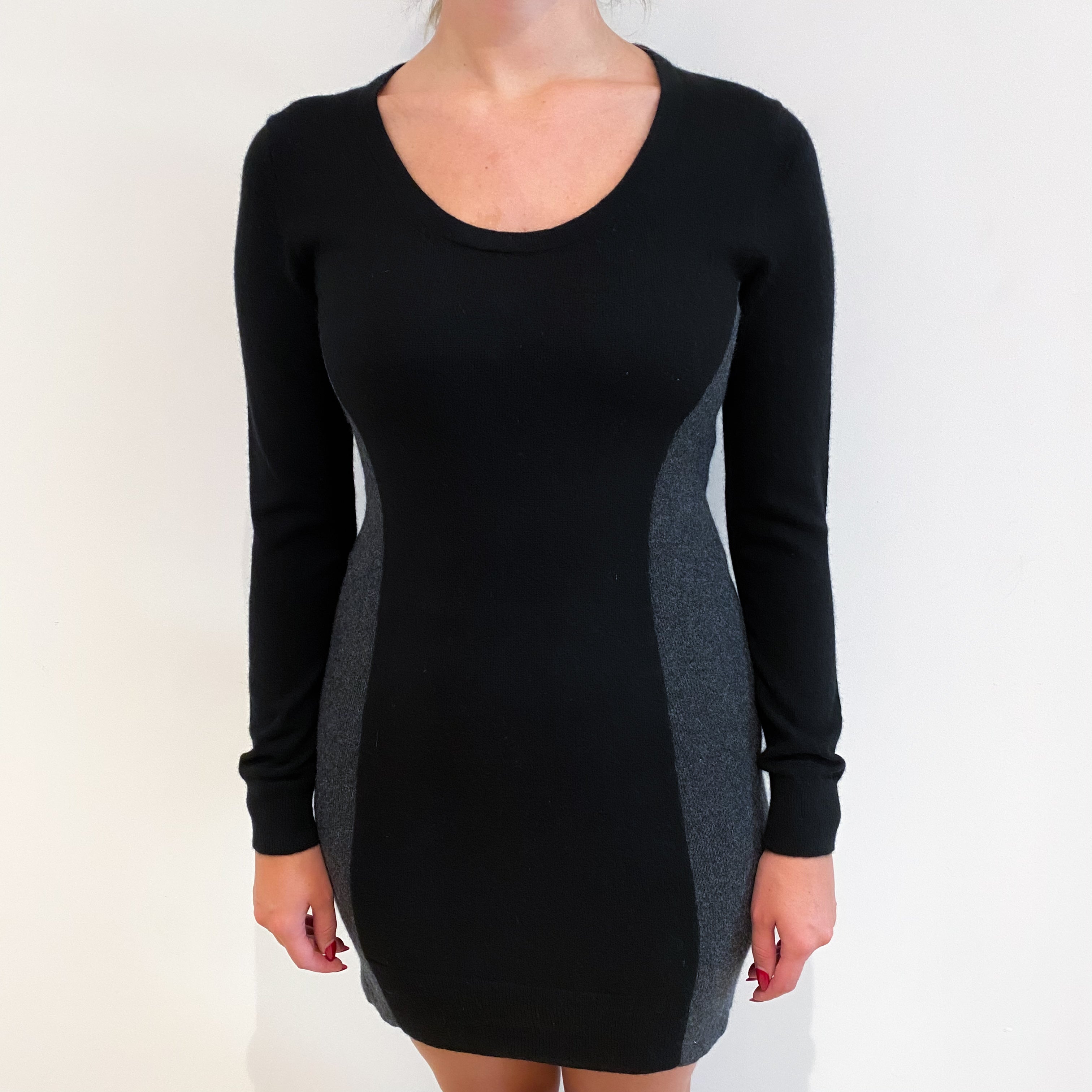 Black and Grey Cashmere Scoop Neck Dress Small
