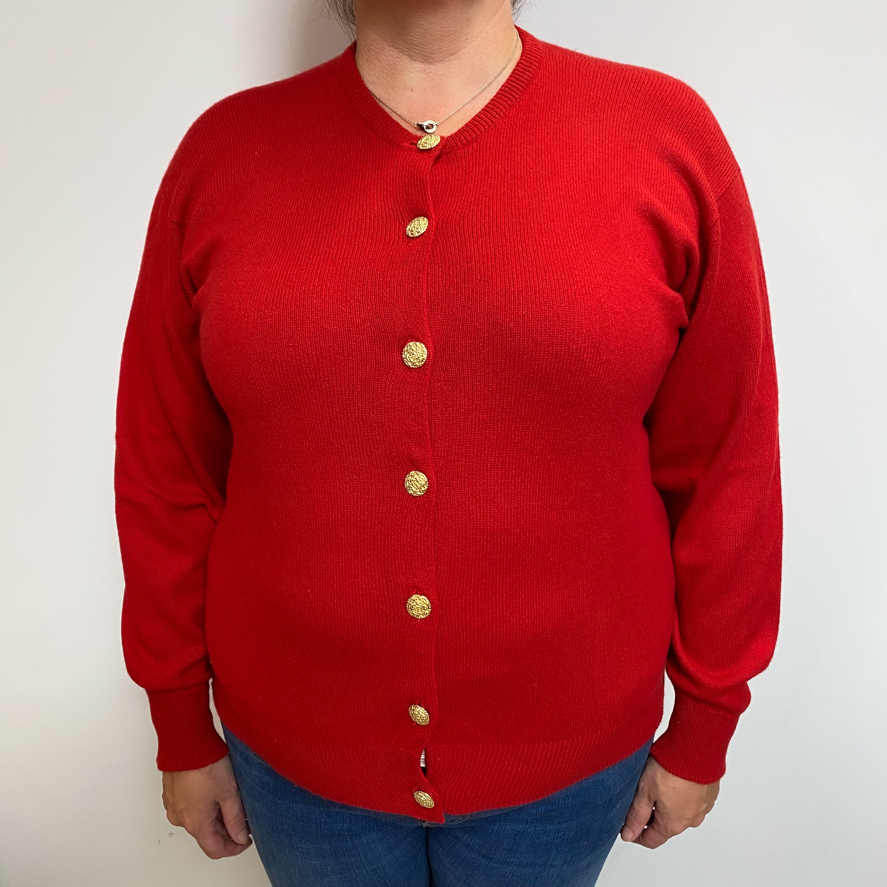 Scarlet Red Cashmere Crew Cardigan Extra Large
