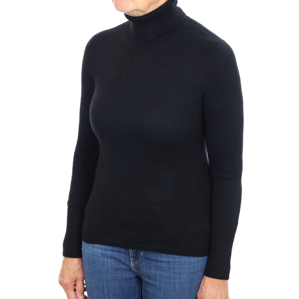 Black Cashmere Polo Neck Jumper Medium