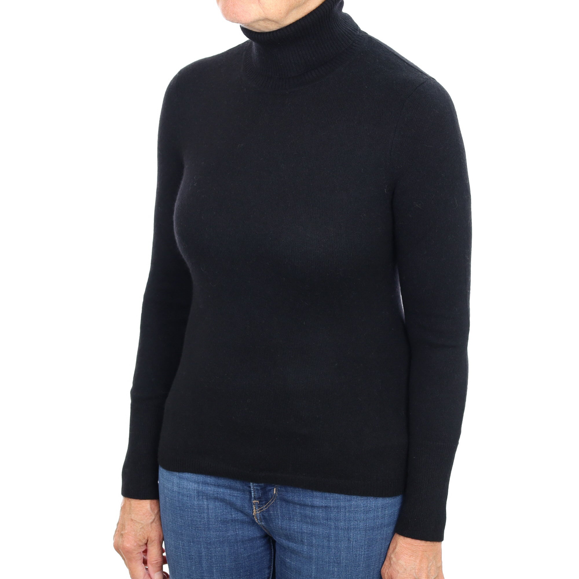 Black Cashmere Polo Neck Jumper Medium