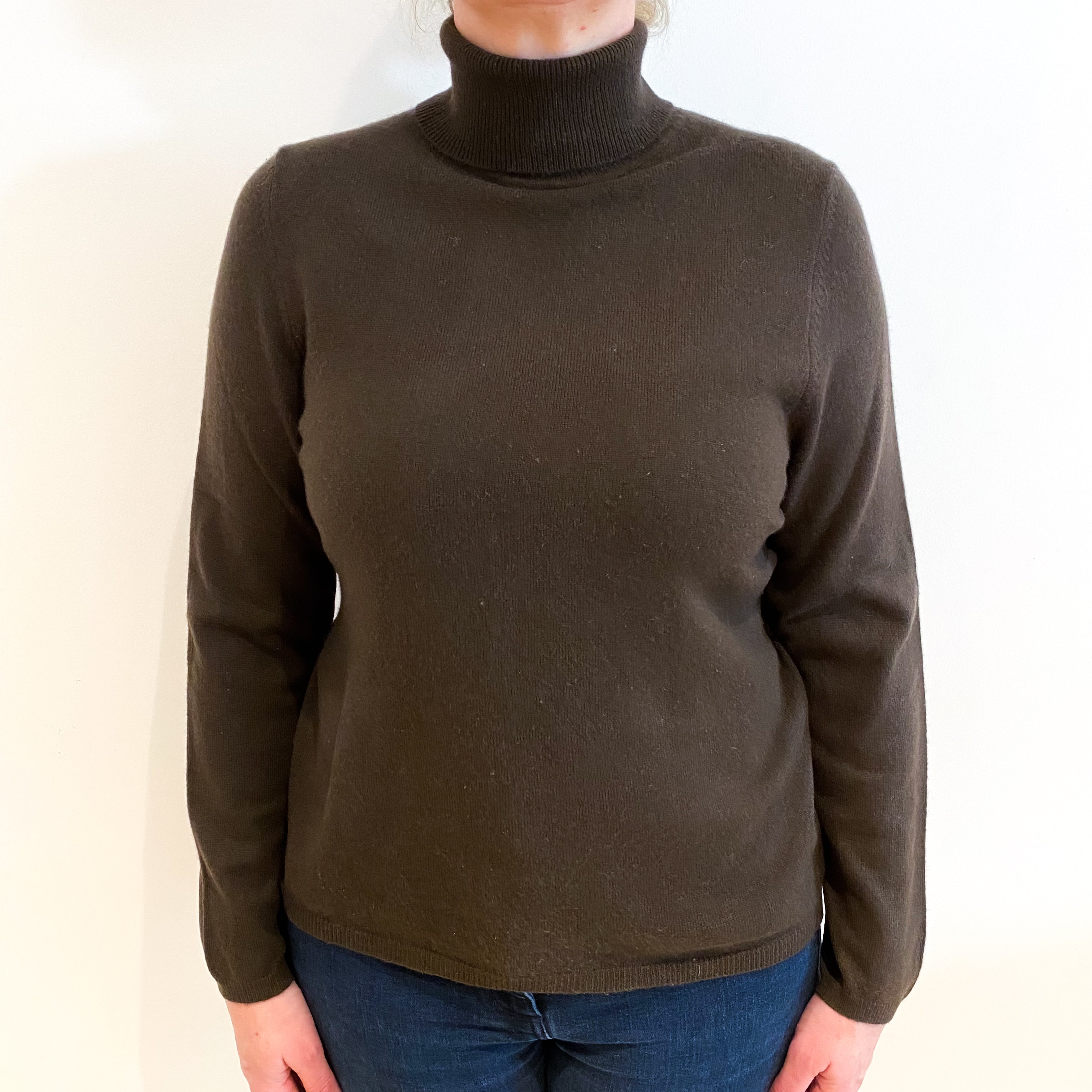 Chocolate Brown Cashmere Polo Neck Jumper Large