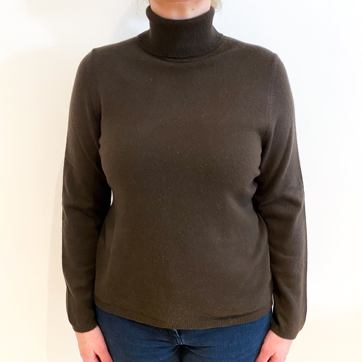 Chocolate Brown Cashmere Polo Neck Jumper Large