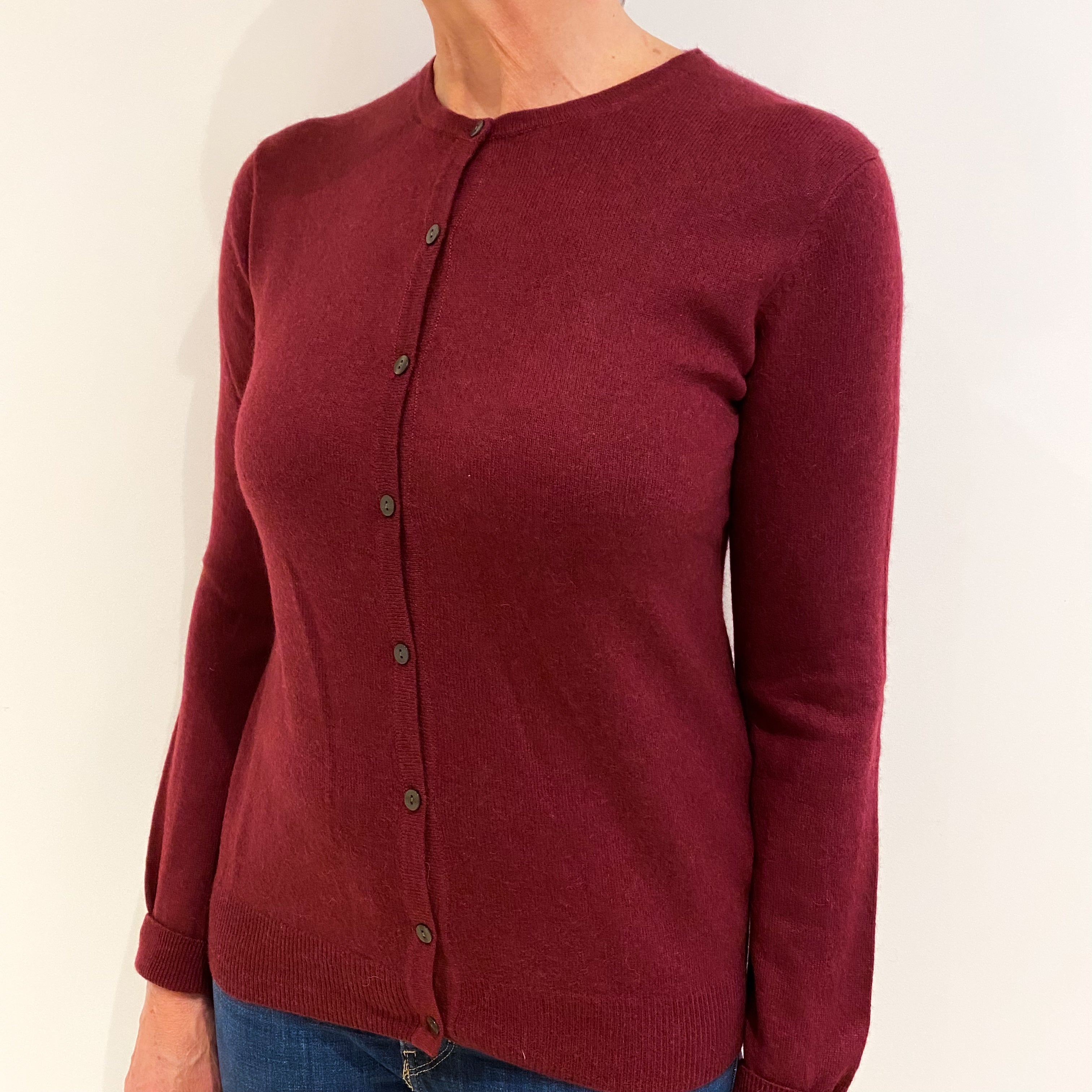 Mulberry Red Cashmere Crew Neck Cardigan Medium